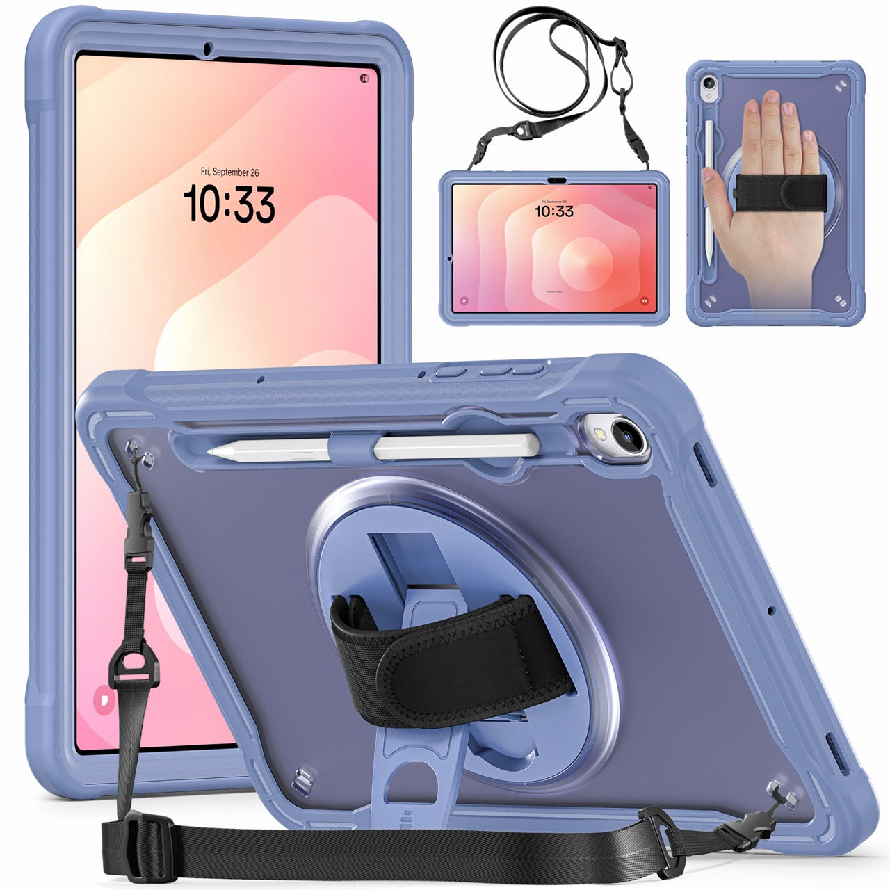 Samsung Tab S11 Rugged Case - 360° Stand, Hand & Shoulder Strap - Shockproof - Lavender