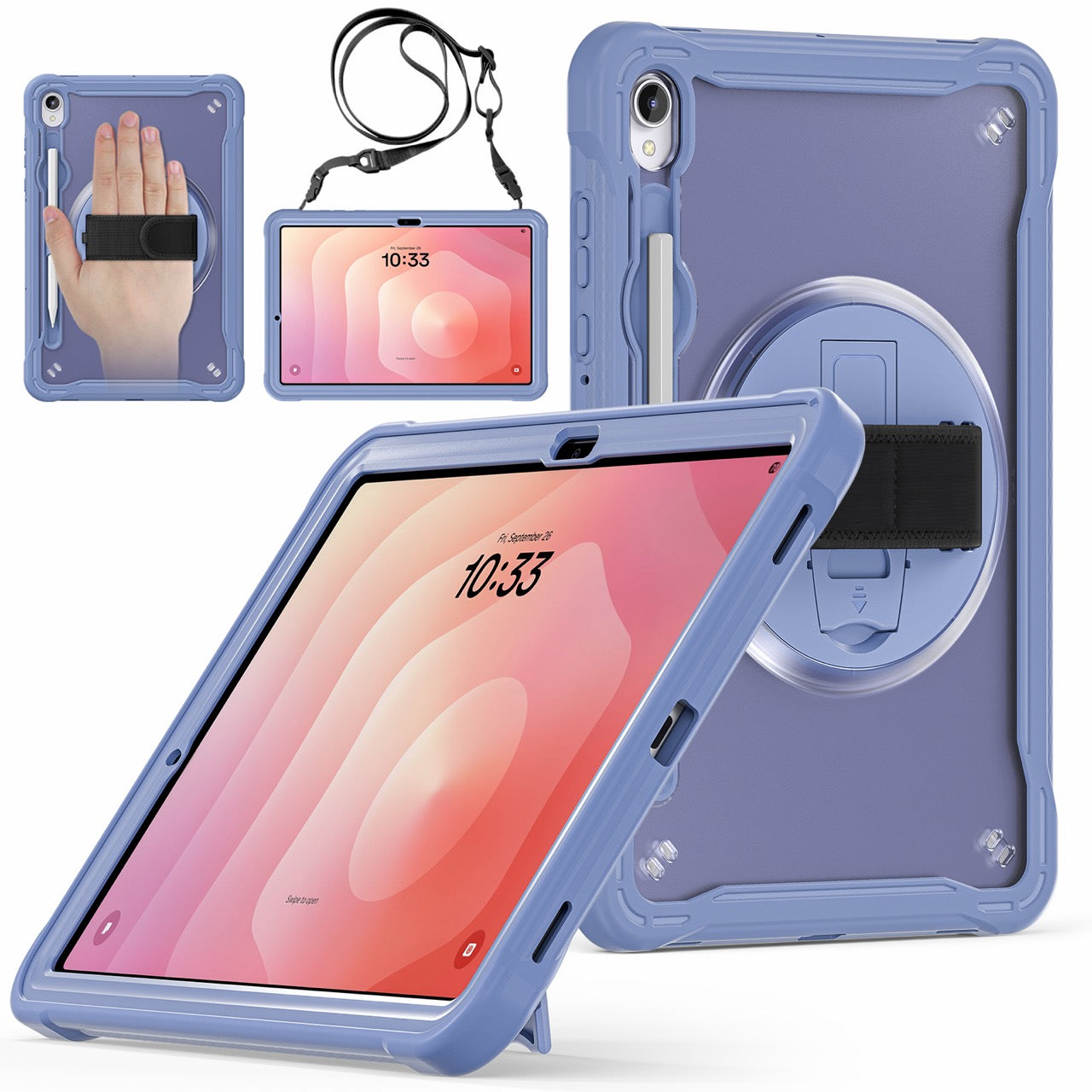 Samsung Tab S11 Rugged Case - 360° Stand, Hand & Shoulder Strap - Shockproof - Lavender