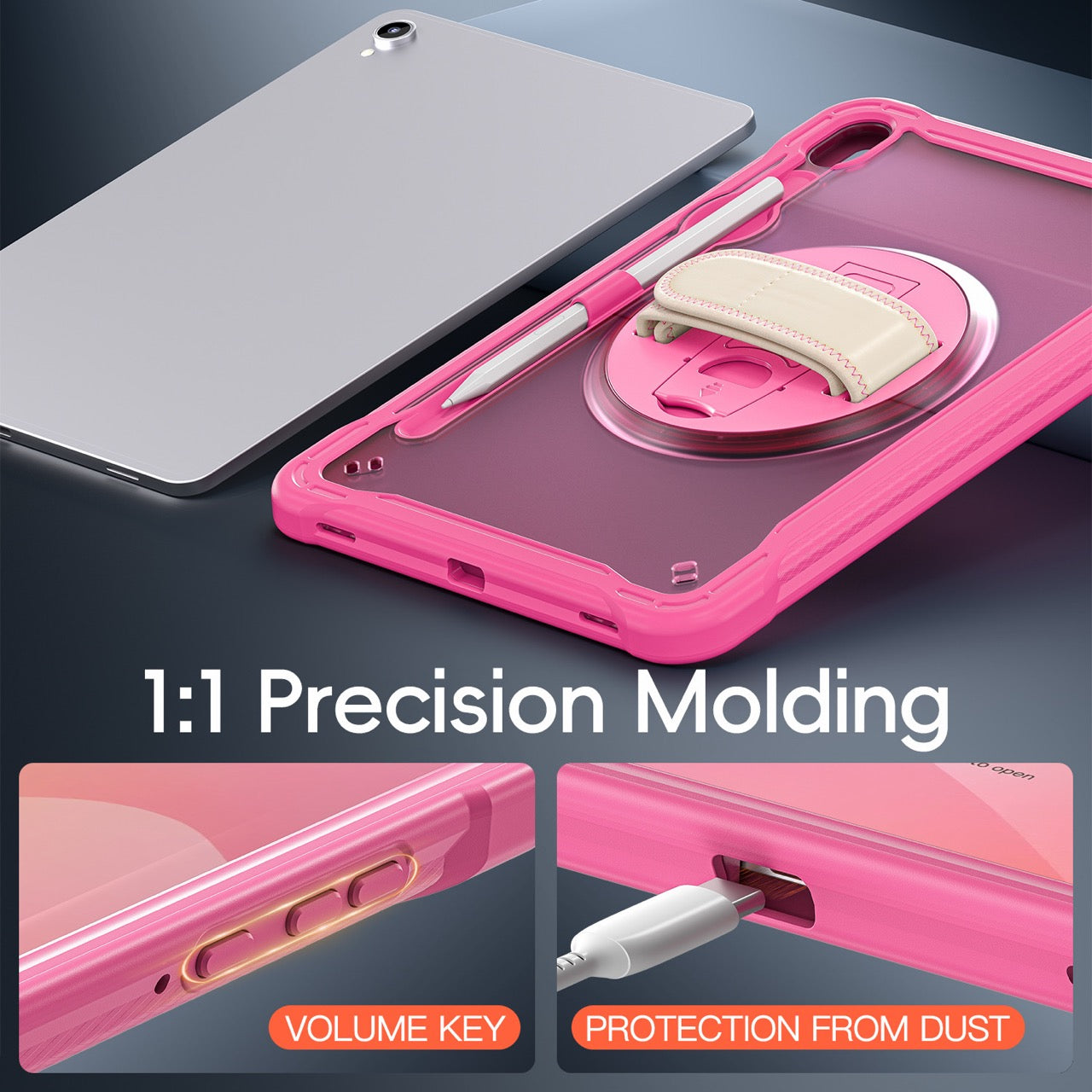 Samsung Tab S11 Rugged Case - 360° Stand, Hand & Shoulder Strap - Shockproof - Rose