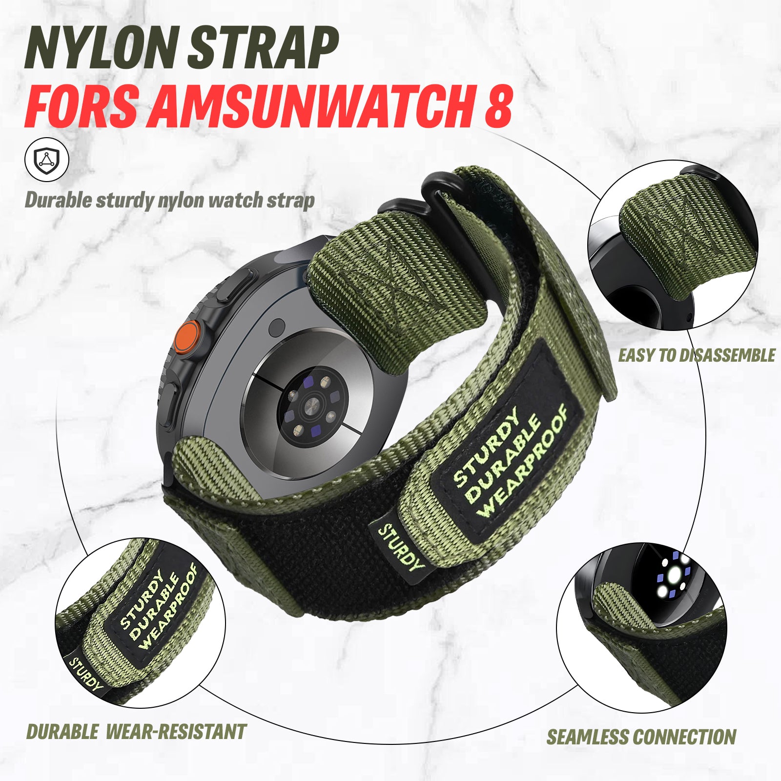 Nylon Sport Band with Hook-and-Loop Fastener for Samsung Galaxy Watch 8 (40 mm / 44 mm) - Navy
