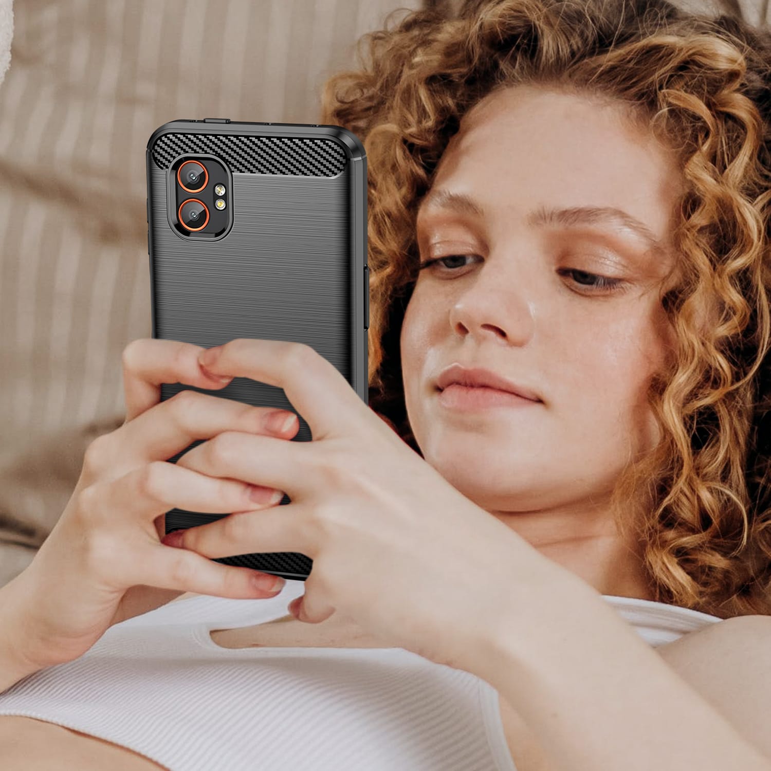 Samsung Xcover 7 Pro Carbon Fibre TPU Case Slim Shockproof Cover Black