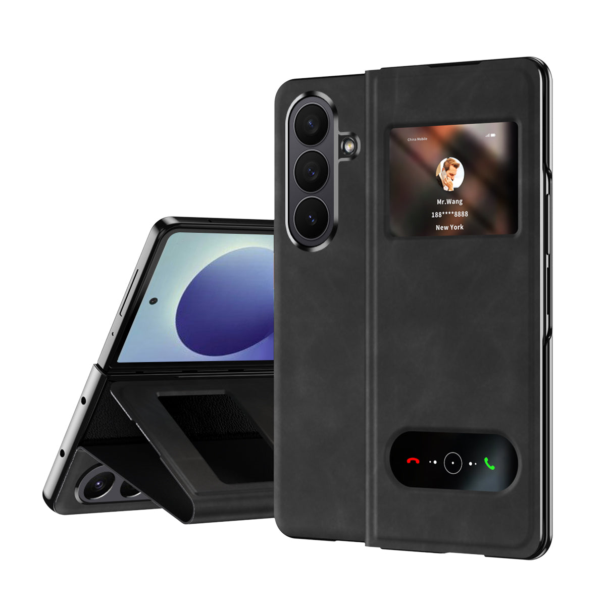 Samsung Galaxy Z Fold 8 Ultra Window Flip Case PU Leather Magnetic Stand Cover - Black