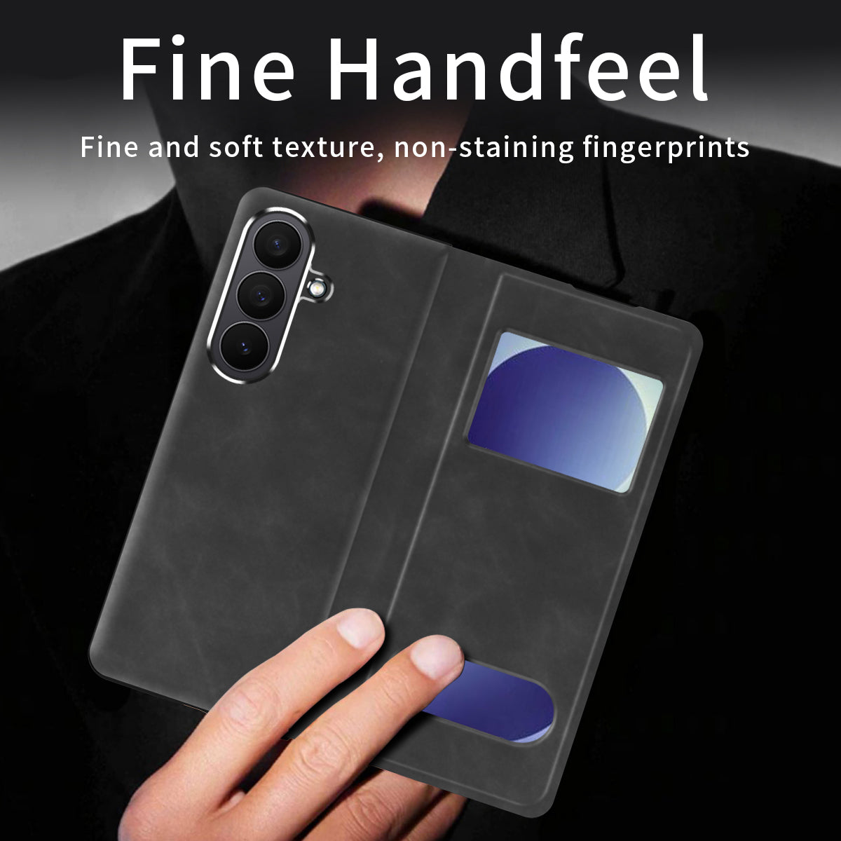Samsung Galaxy Z Fold 8 Ultra Window Flip Case PU Leather Magnetic Stand Cover - Black