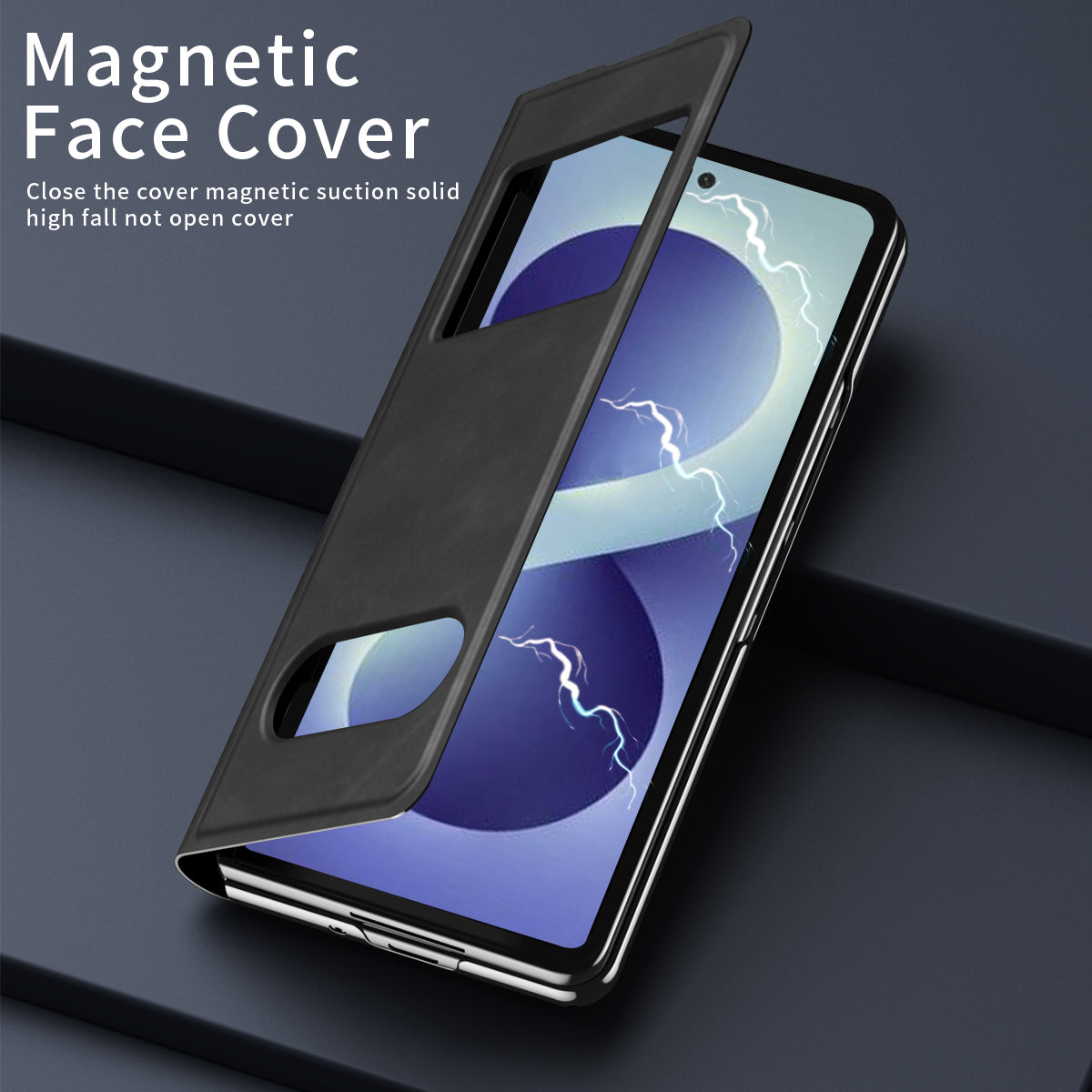 Samsung Galaxy Z Fold 8 Ultra Window Flip Case PU Leather Magnetic Stand Cover - Black
