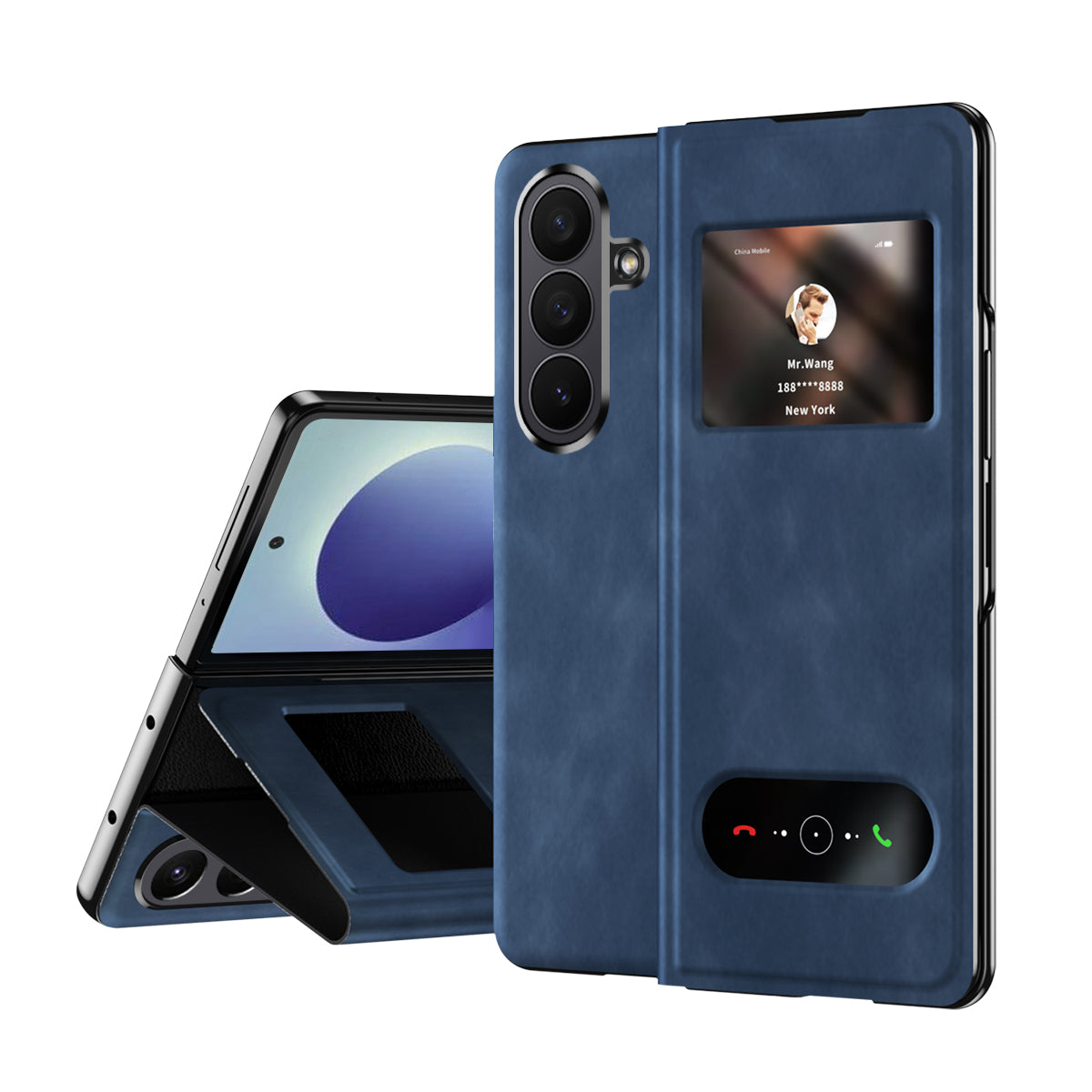Samsung Galaxy Z Fold 8 Ultra Window Flip Case PU Leather Magnetic Stand Cover - Navy