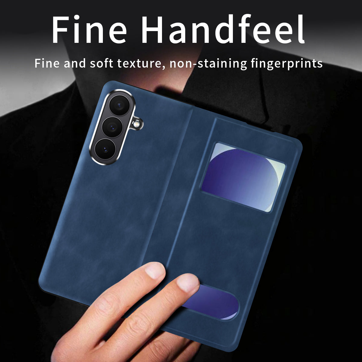 Samsung Galaxy Z Fold 8 Ultra Window Flip Case PU Leather Magnetic Stand Cover - Navy
