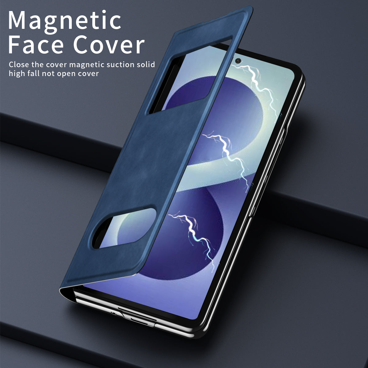 Samsung Galaxy Z Fold 8 Ultra Window Flip Case PU Leather Magnetic Stand Cover - Navy