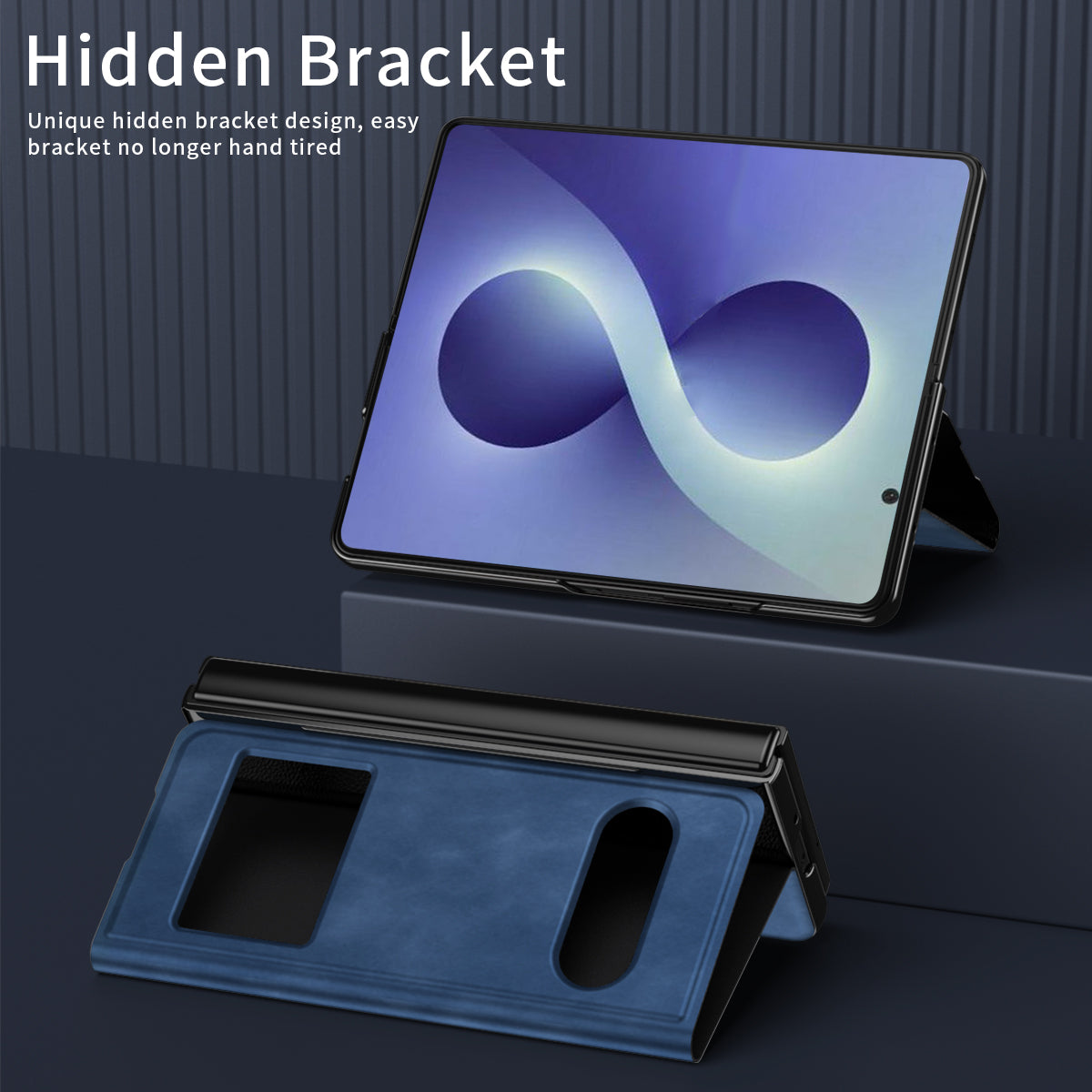 Samsung Galaxy Z Fold 8 Ultra Window Flip Case PU Leather Magnetic Stand Cover - Navy