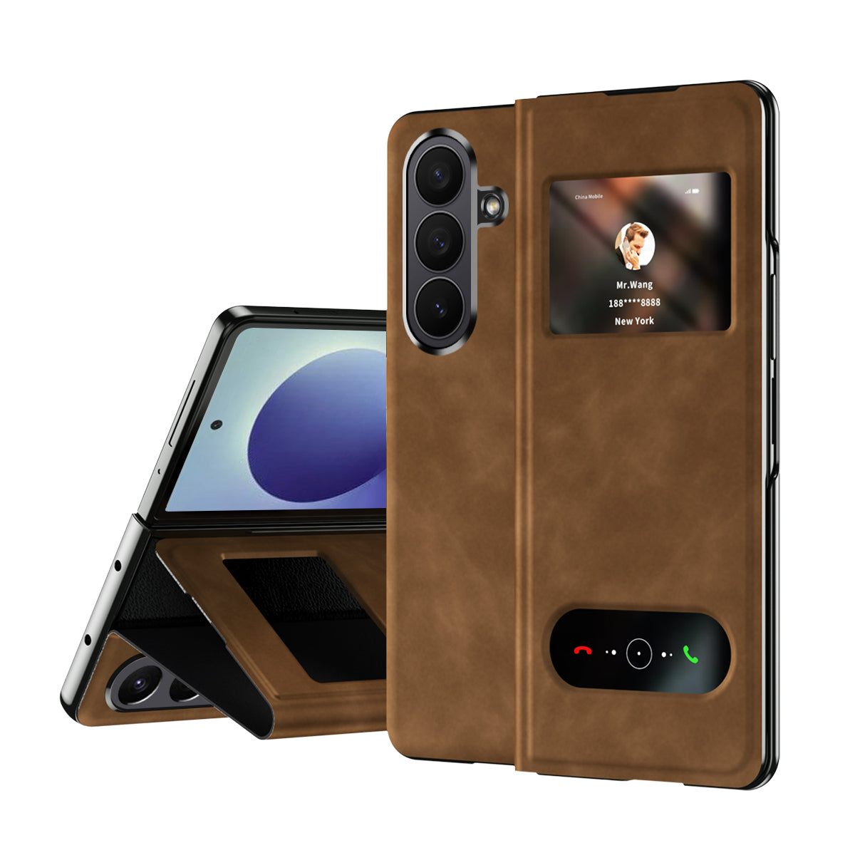 Samsung Galaxy Z Fold 8 Ultra Window Flip Case PU Leather Magnetic Stand Cover - Brown
