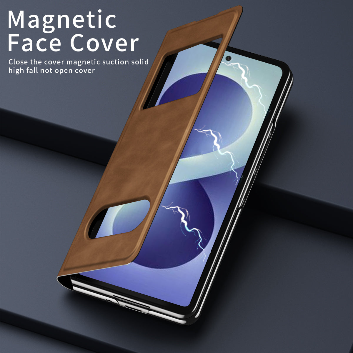 Samsung Galaxy Z Fold 8 Ultra Window Flip Case PU Leather Magnetic Stand Cover - Brown