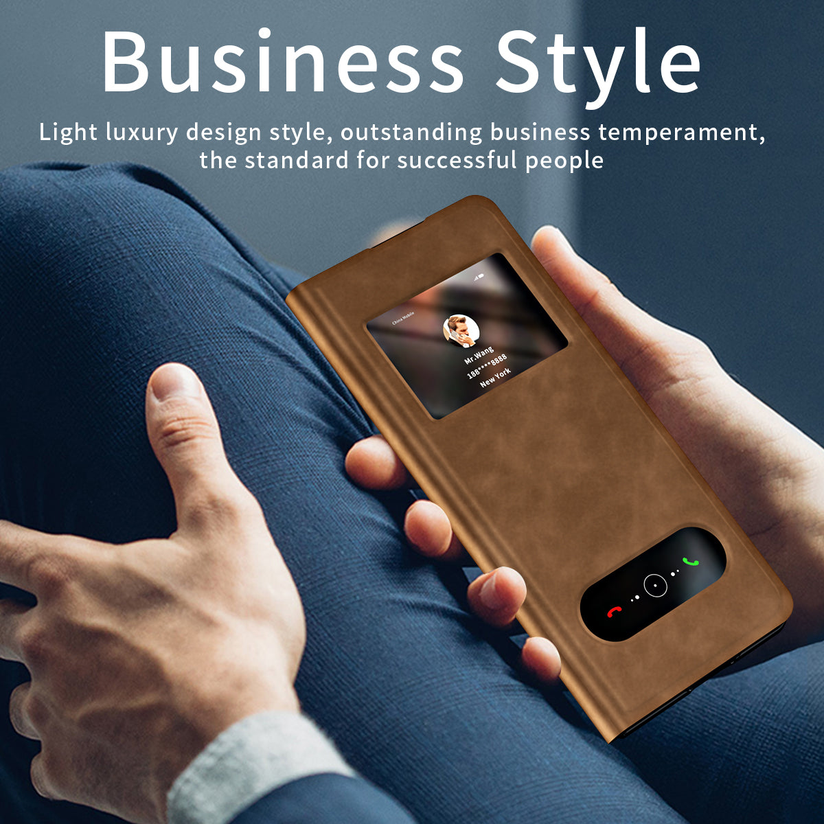 Samsung Galaxy Z Fold 8 Ultra Window Flip Case PU Leather Magnetic Stand Cover - Brown