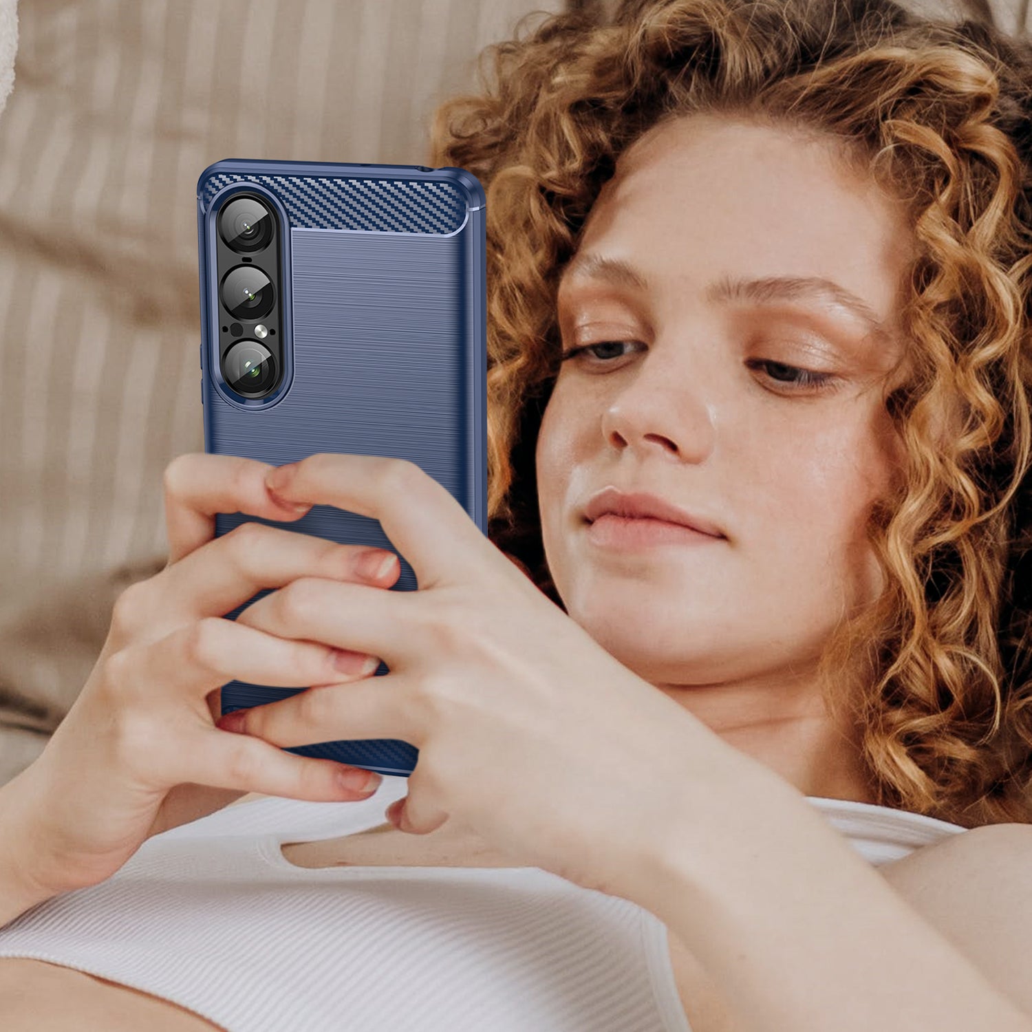 Sony Xperia 1 VII Carbon Fibre TPU Case Slim Shockproof Cover Navy