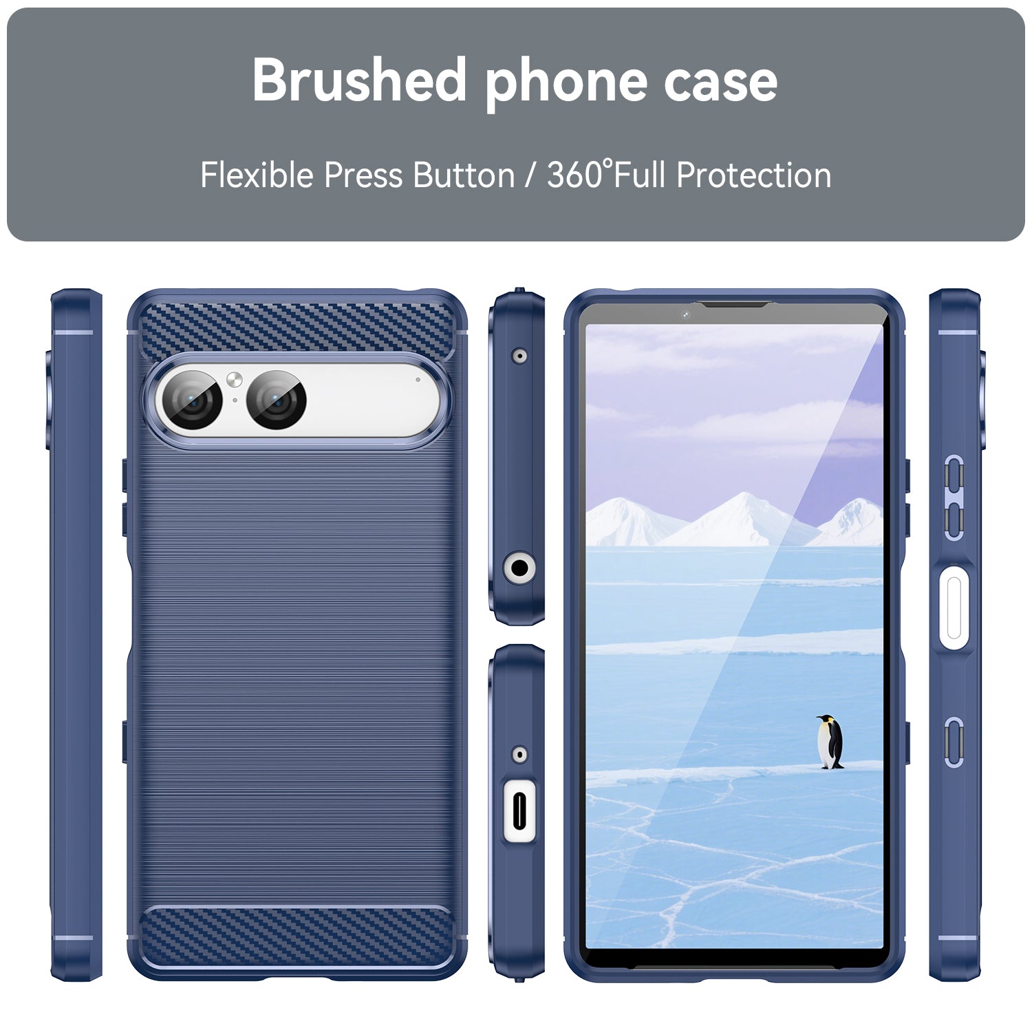 Sony Xperia 10 VII Carbon Fibre TPU Case Slim Shockproof Cover Navy