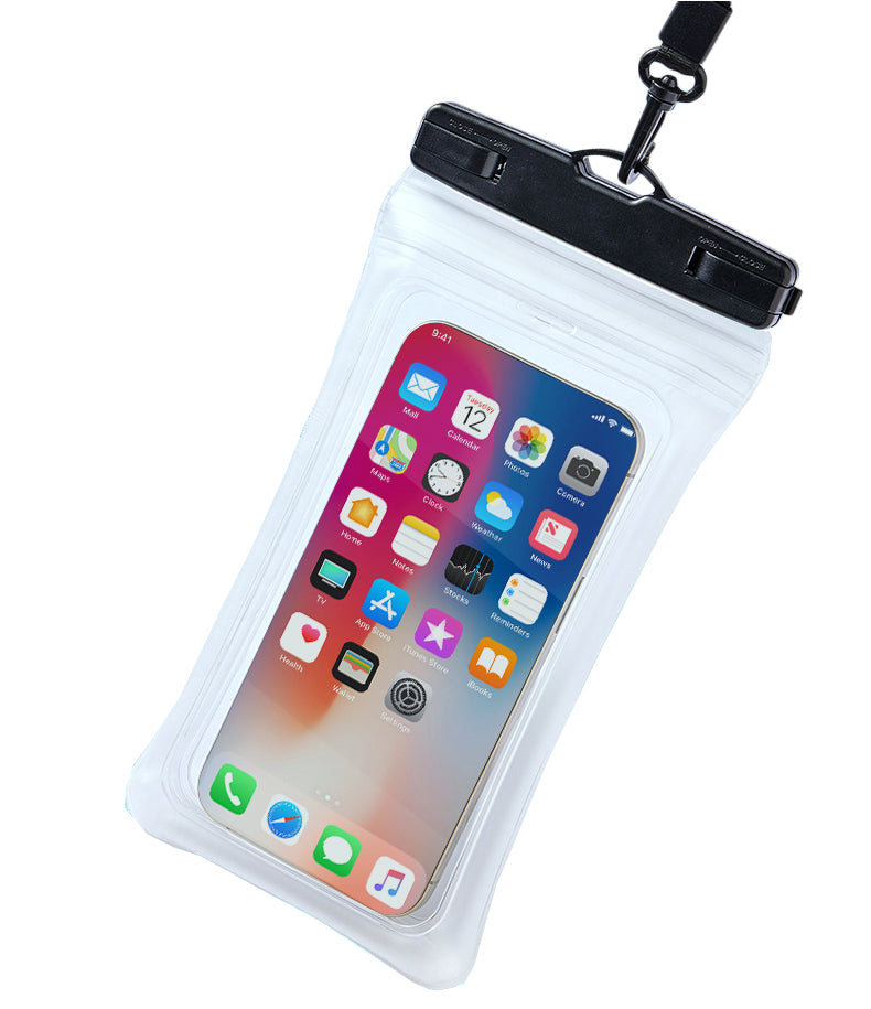 Universal 7.2" Waterproof Phone Pouch - Air Cushion, Strap - Black