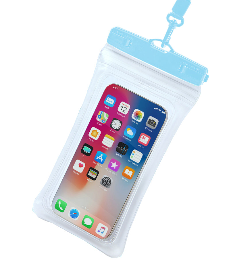 Universal 7.2" Waterproof Phone Pouch - Air Cushion, Strap - Blue