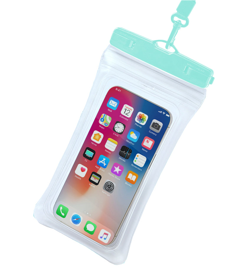 Universal 7.2" Waterproof Phone Pouch - Air Cushion, Strap - Green