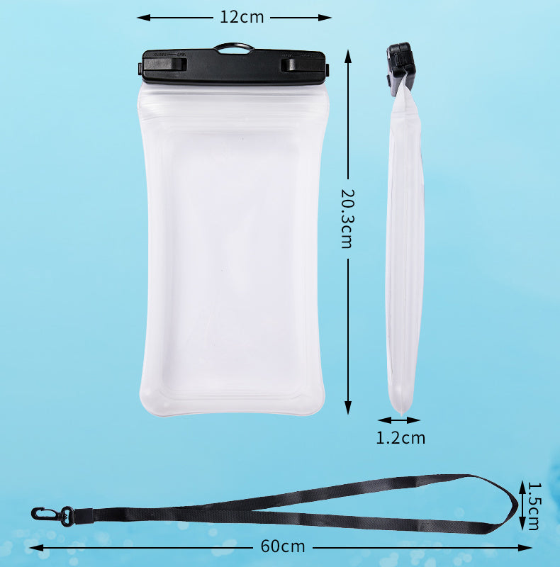 Universal 7.2" Waterproof Phone Pouch - Air Cushion, Strap - Black