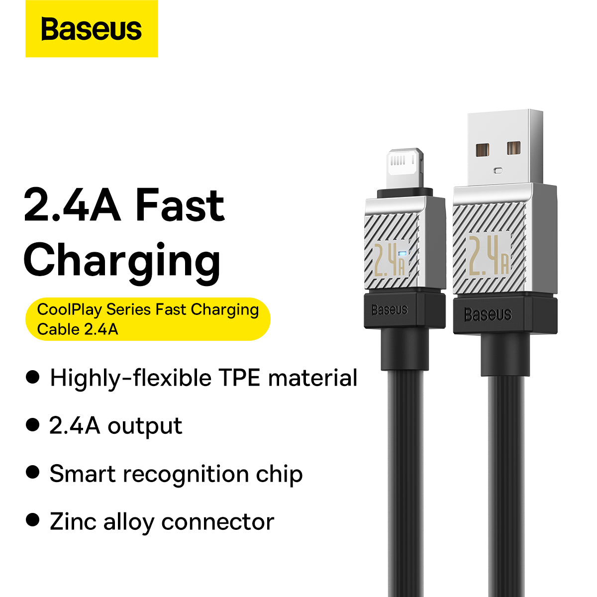 Baseus CoolPlay Series Fast Charging USB-A to iPhone Cable 2.4A 2m Black