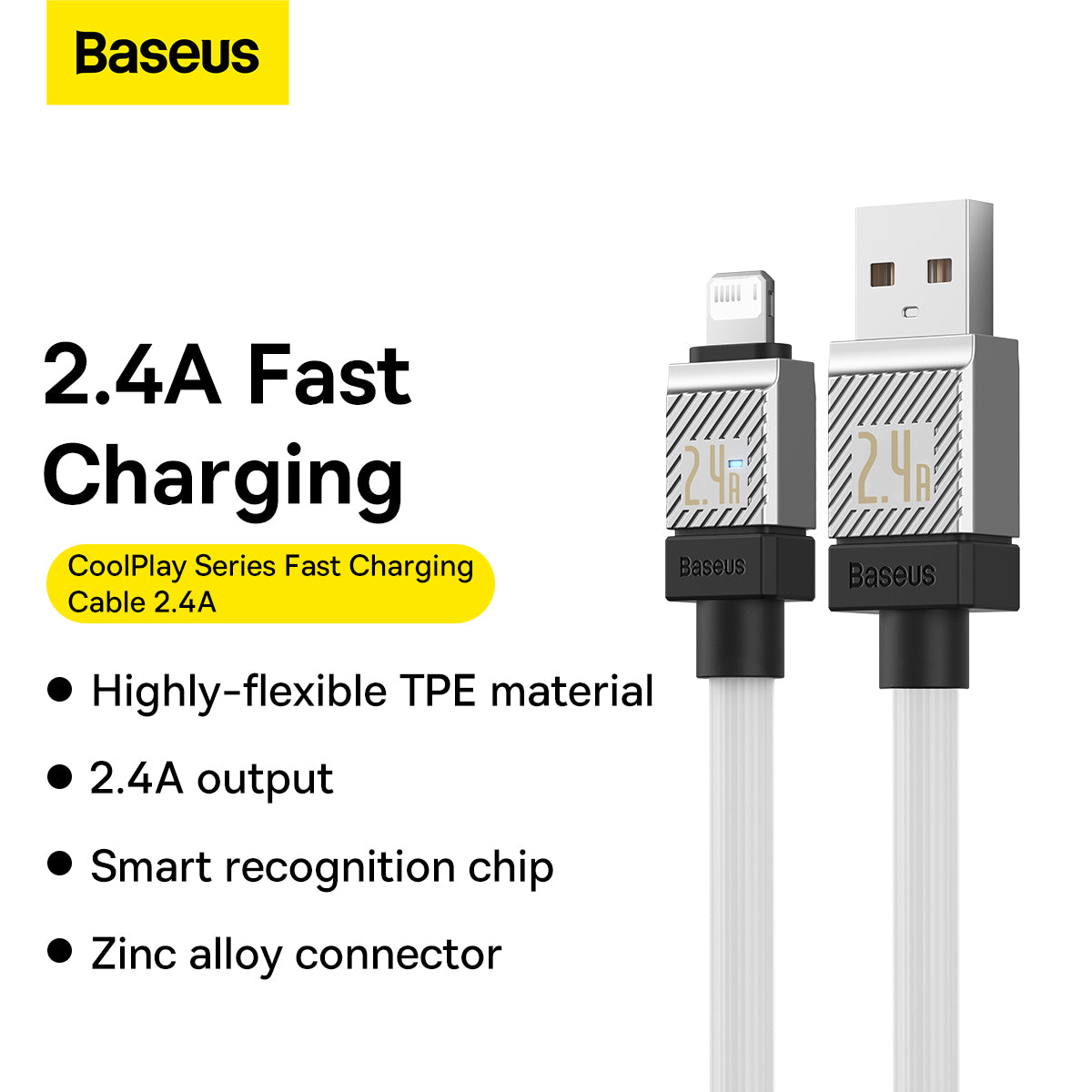 Baseus CoolPlay Series Fast Charging USB-A to iPhone Cable 2.4A 2m White