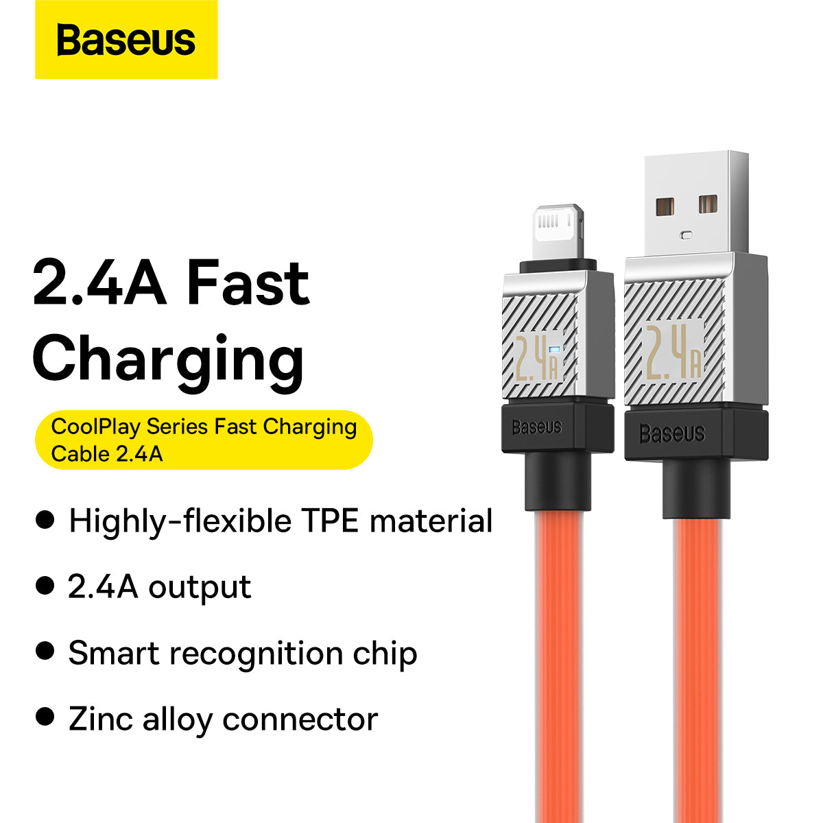 Baseus CoolPlay Series Fast Charging USB-A to iPhone Cable 2.4A 2m Orange