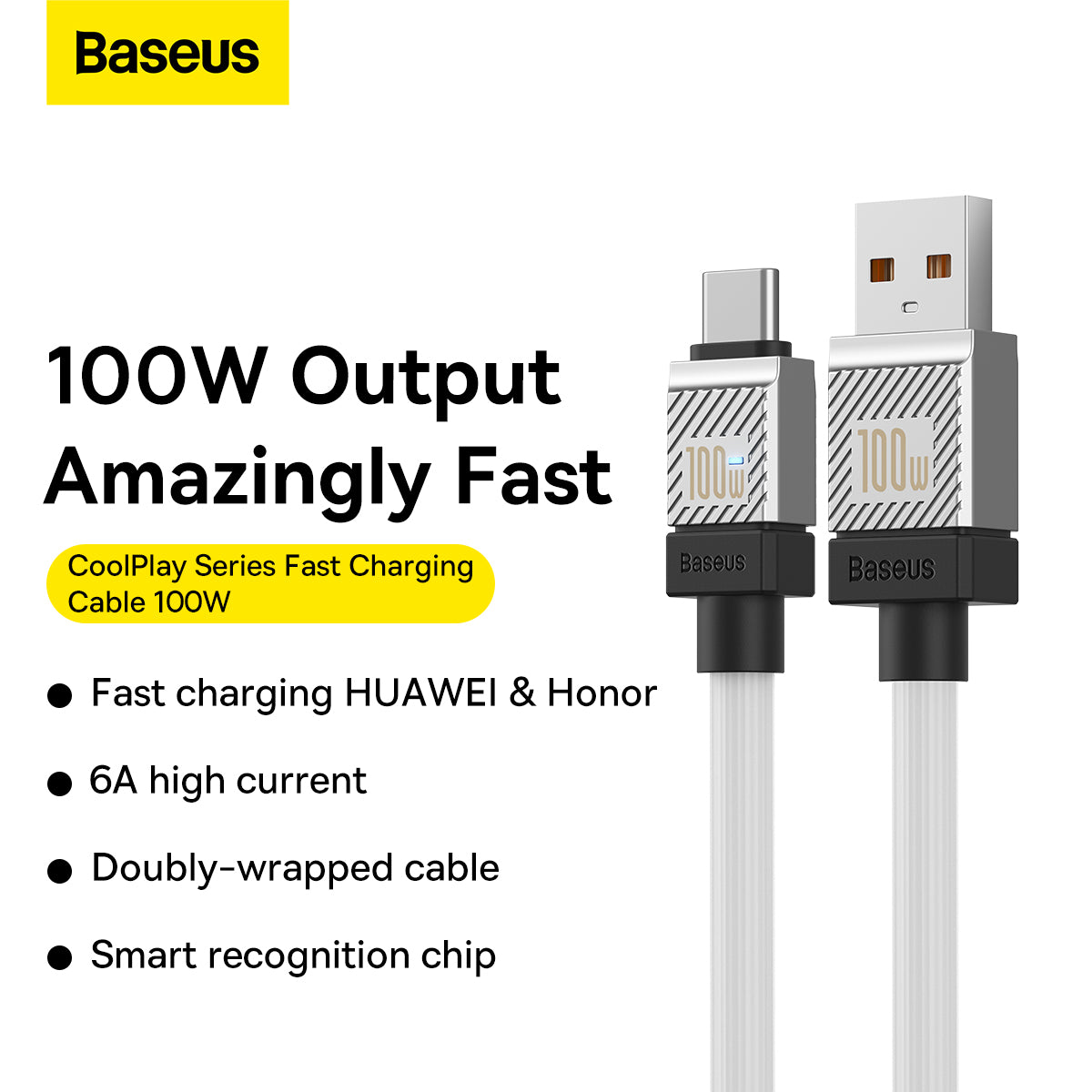Baseus CoolPlay Series Fast Charging USB Type-A to Type-C Cable 100W 1m White