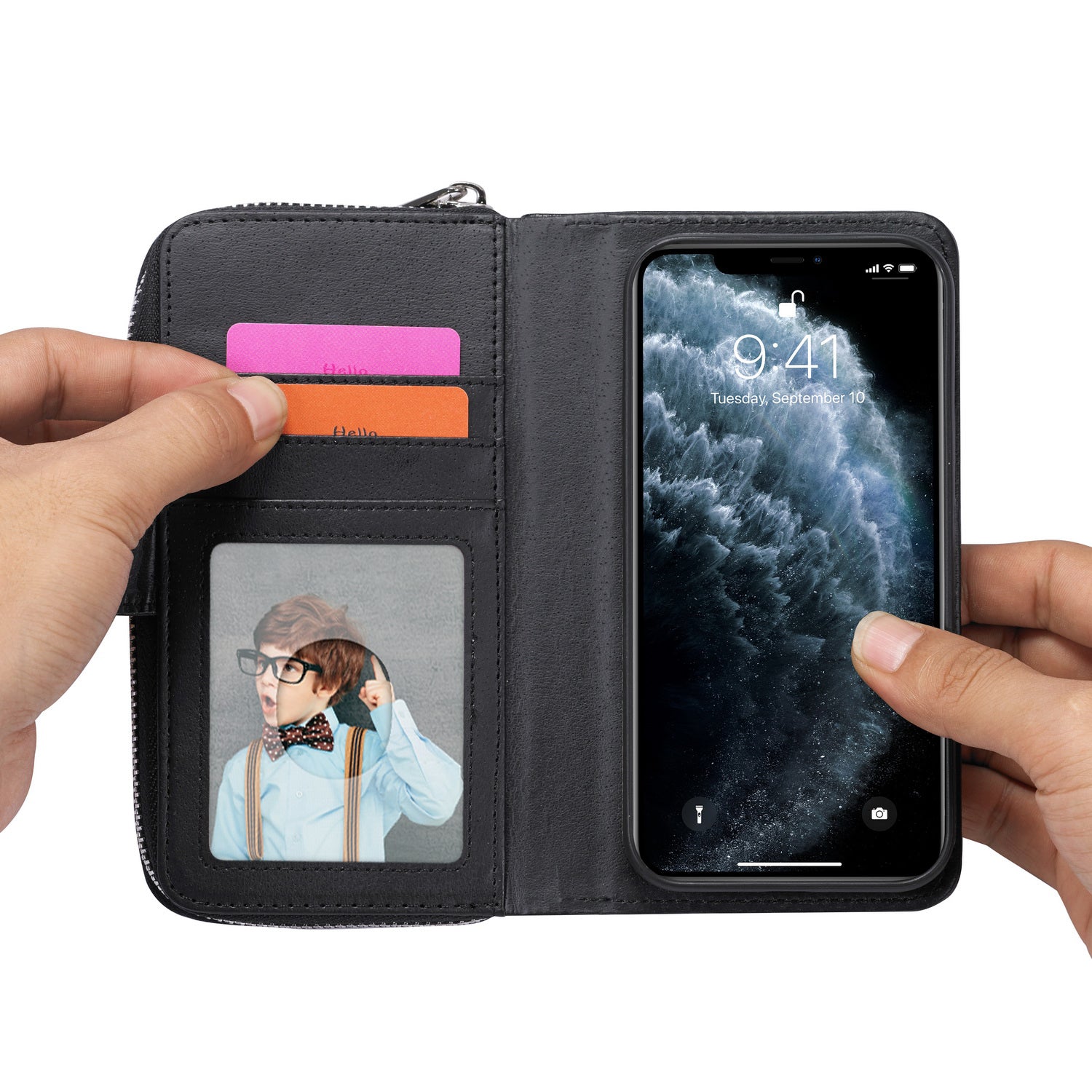 iPhone 12 Mini Case Zipper Wallet (Black)