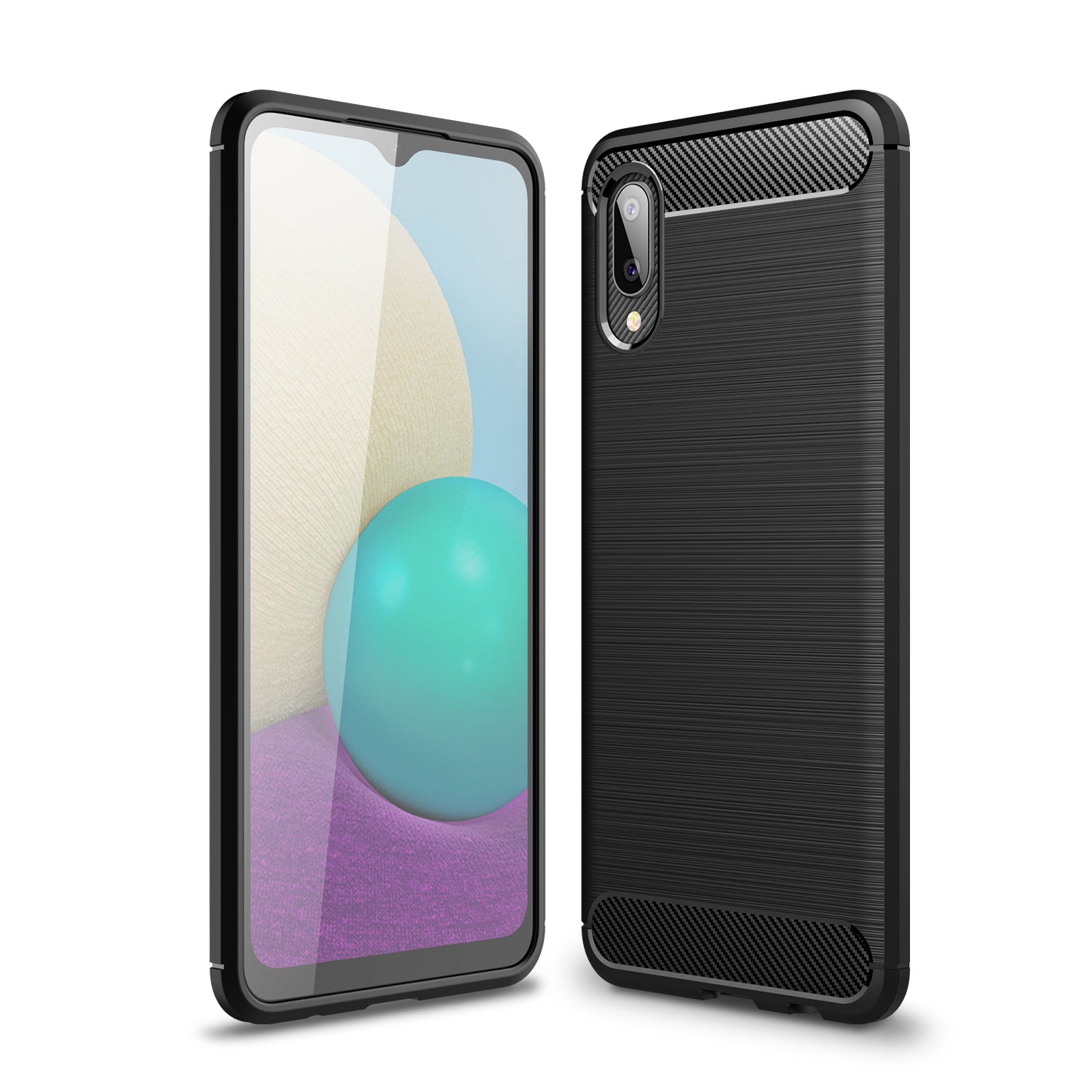 Samsung A02 Carbon Fibre TPU Case Slim Shockproof Cover Black