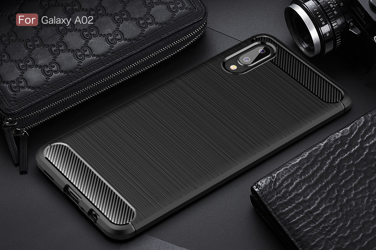 Samsung A02 Carbon Fibre TPU Case Slim Shockproof Cover Black