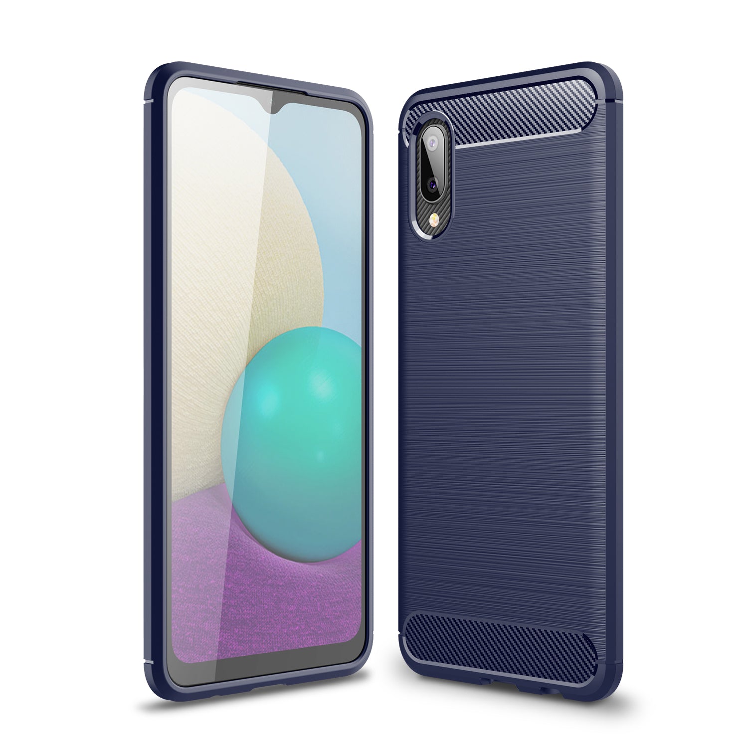 Samsung A02 Carbon Fibre TPU Case Slim Shockproof Cover Navy