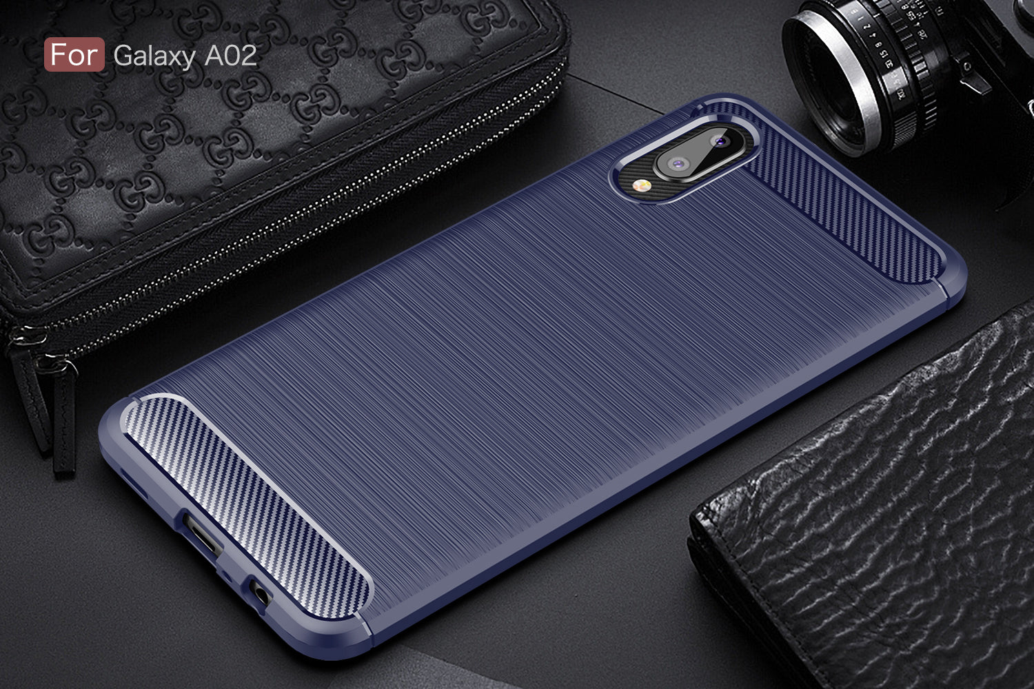 Samsung A02 Carbon Fibre TPU Case Slim Shockproof Cover Navy