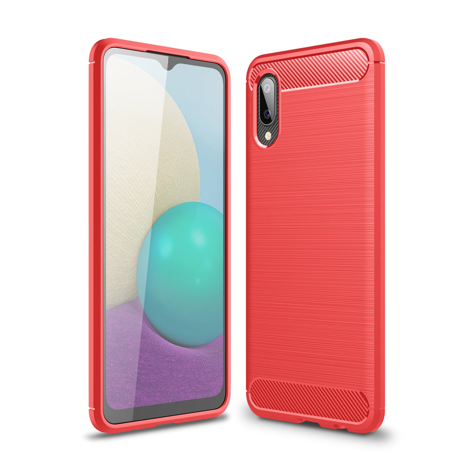 Samsung A02 Carbon Fibre TPU Case Slim Shockproof Cover Red