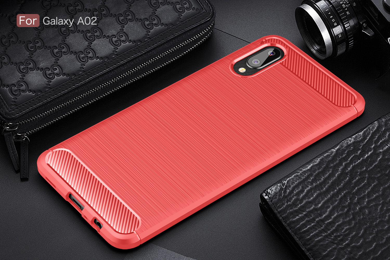 Samsung A02 Carbon Fibre TPU Case Slim Shockproof Cover Red
