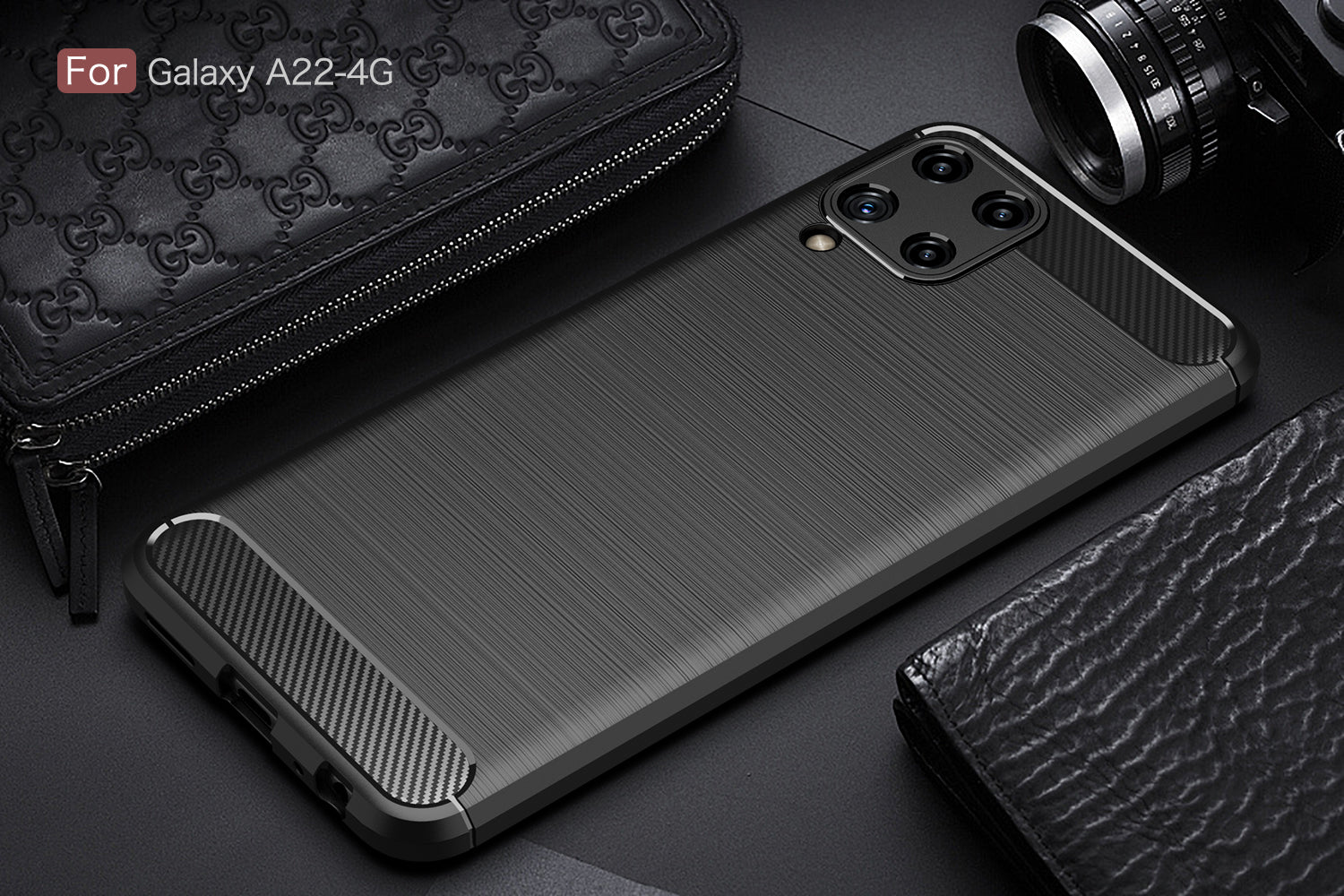 Samsung M32 Carbon Fibre TPU Case Slim Shockproof Cover Black