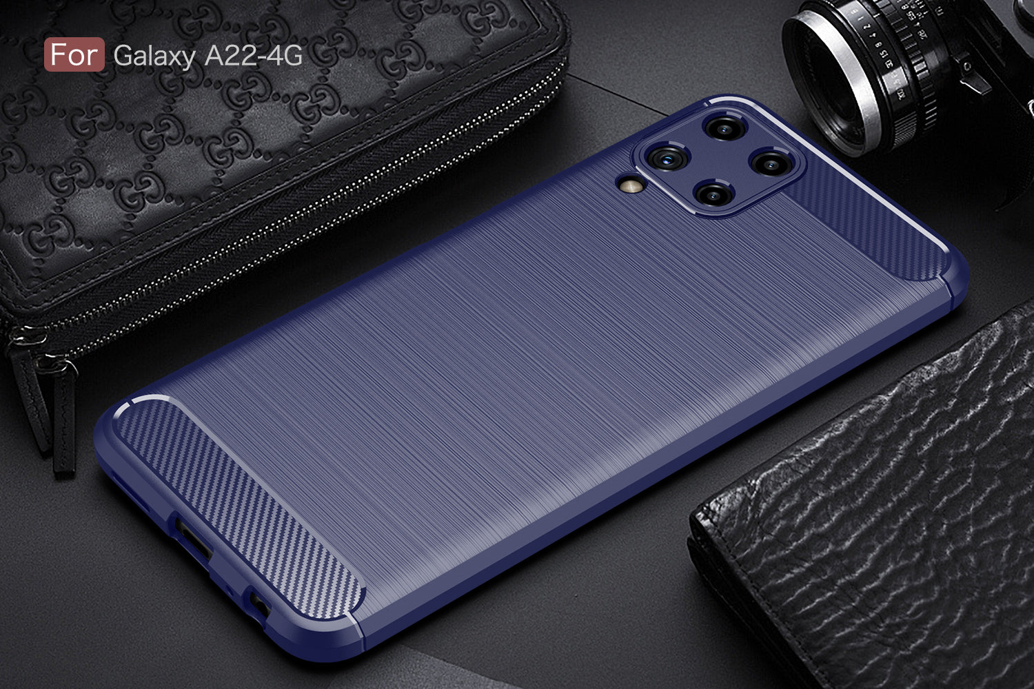 Samsung M32 Carbon Fibre TPU Case Slim Shockproof Cover Navy
