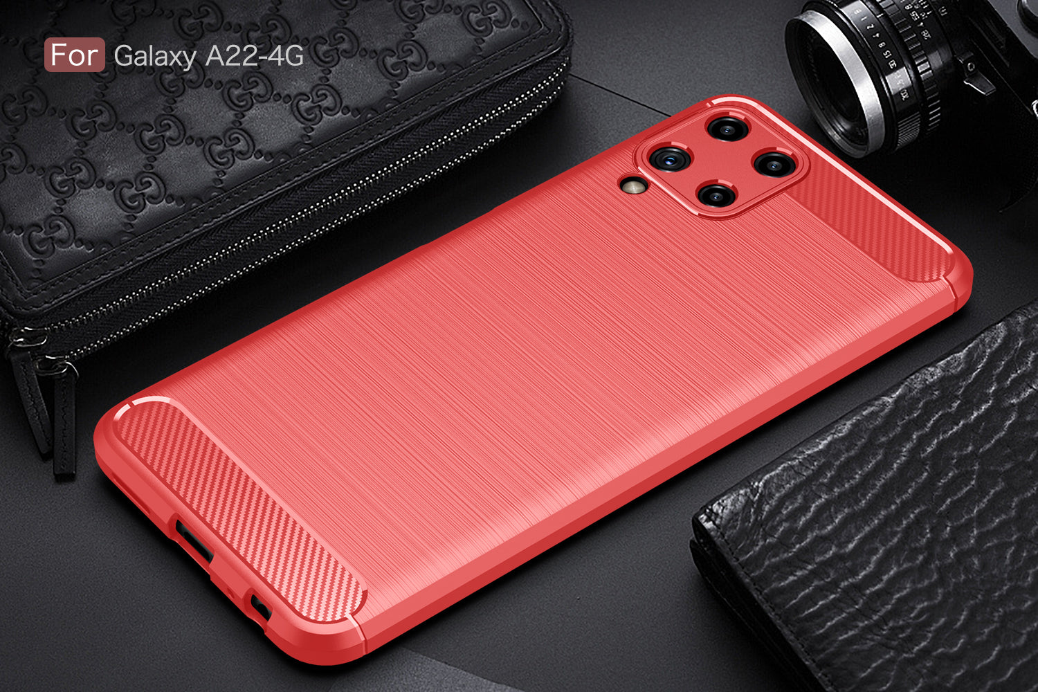 Samsung M32 Carbon Fibre TPU Case Slim Shockproof Cover Red