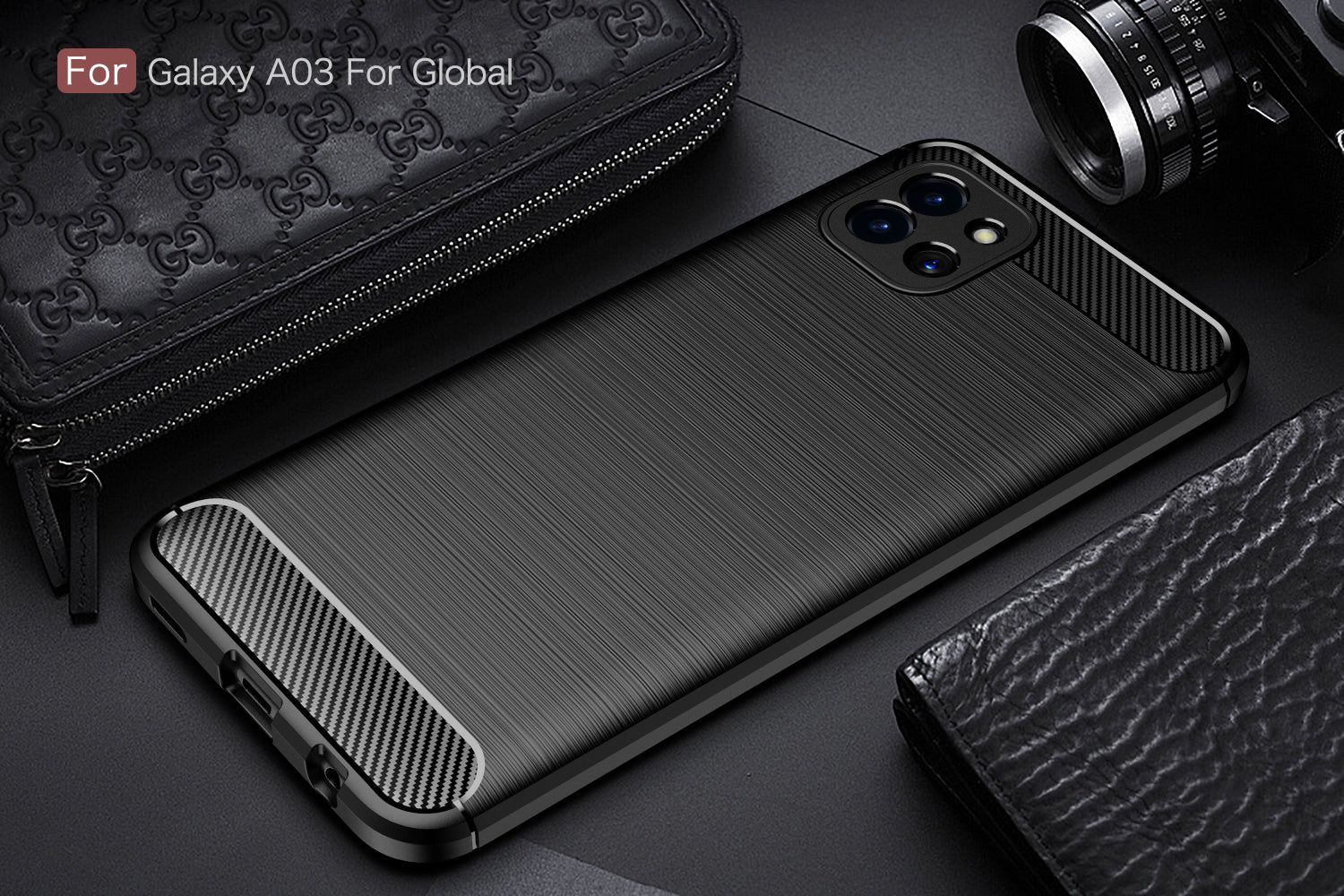 Samsung A03 Carbon Fibre TPU Case Slim Shockproof Cover Black