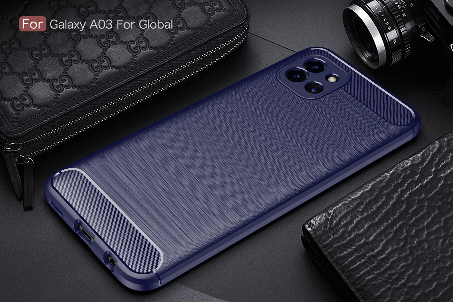 Samsung A03 Carbon Fibre TPU Case Slim Shockproof Cover Navy