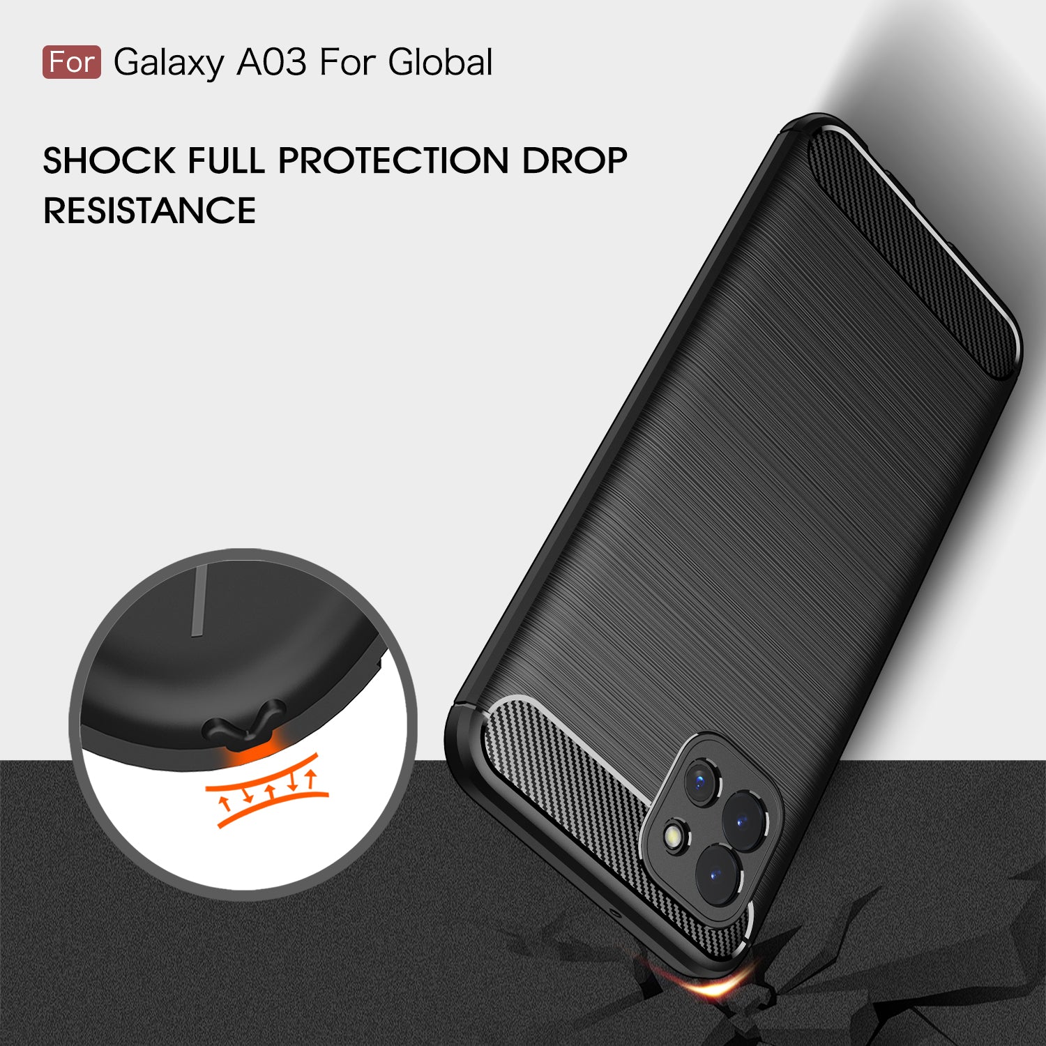 Samsung A03 Carbon Fibre TPU Case Slim Shockproof Cover Black