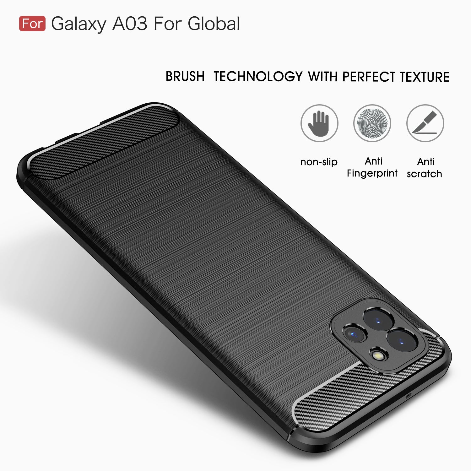 Samsung A03 Carbon Fibre TPU Case Slim Shockproof Cover Black