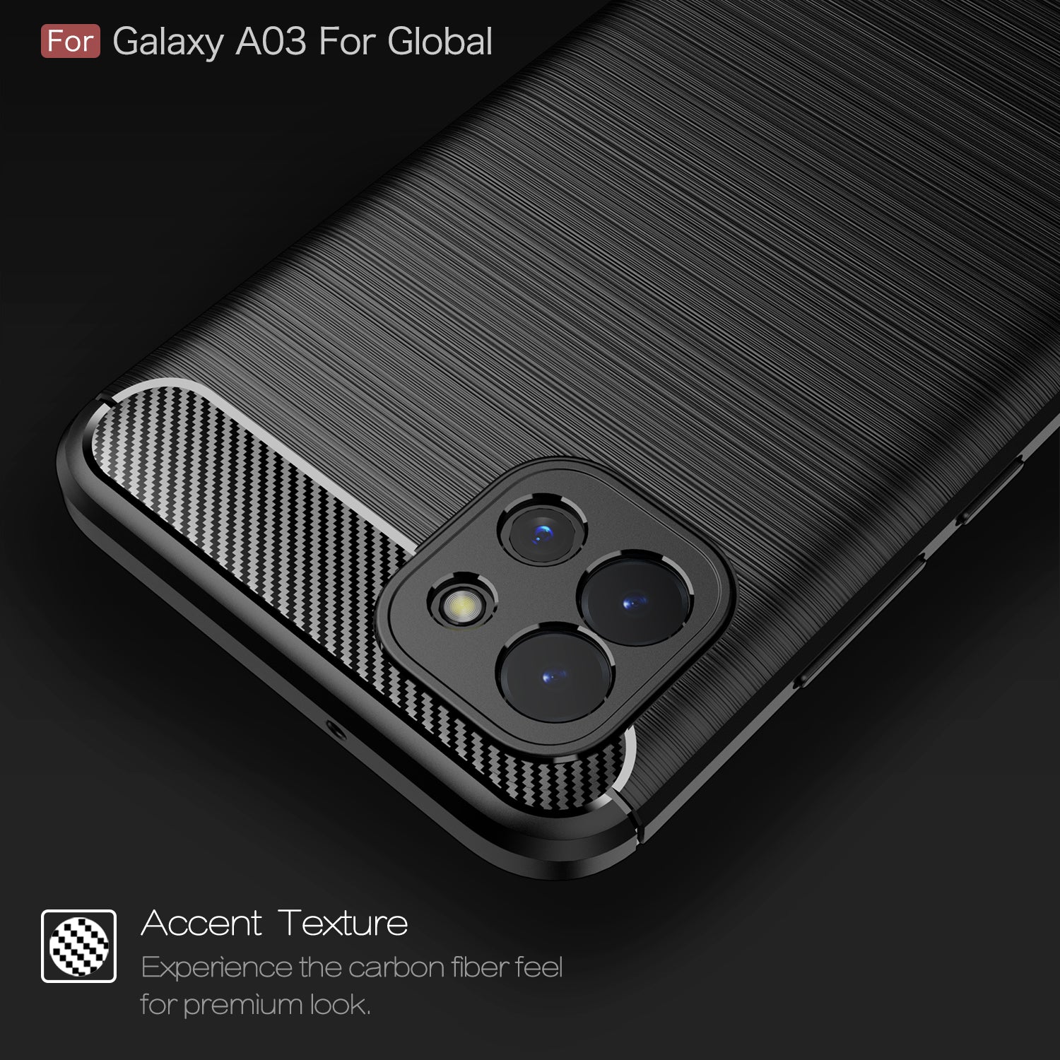Samsung A03 Carbon Fibre TPU Case Slim Shockproof Cover Black