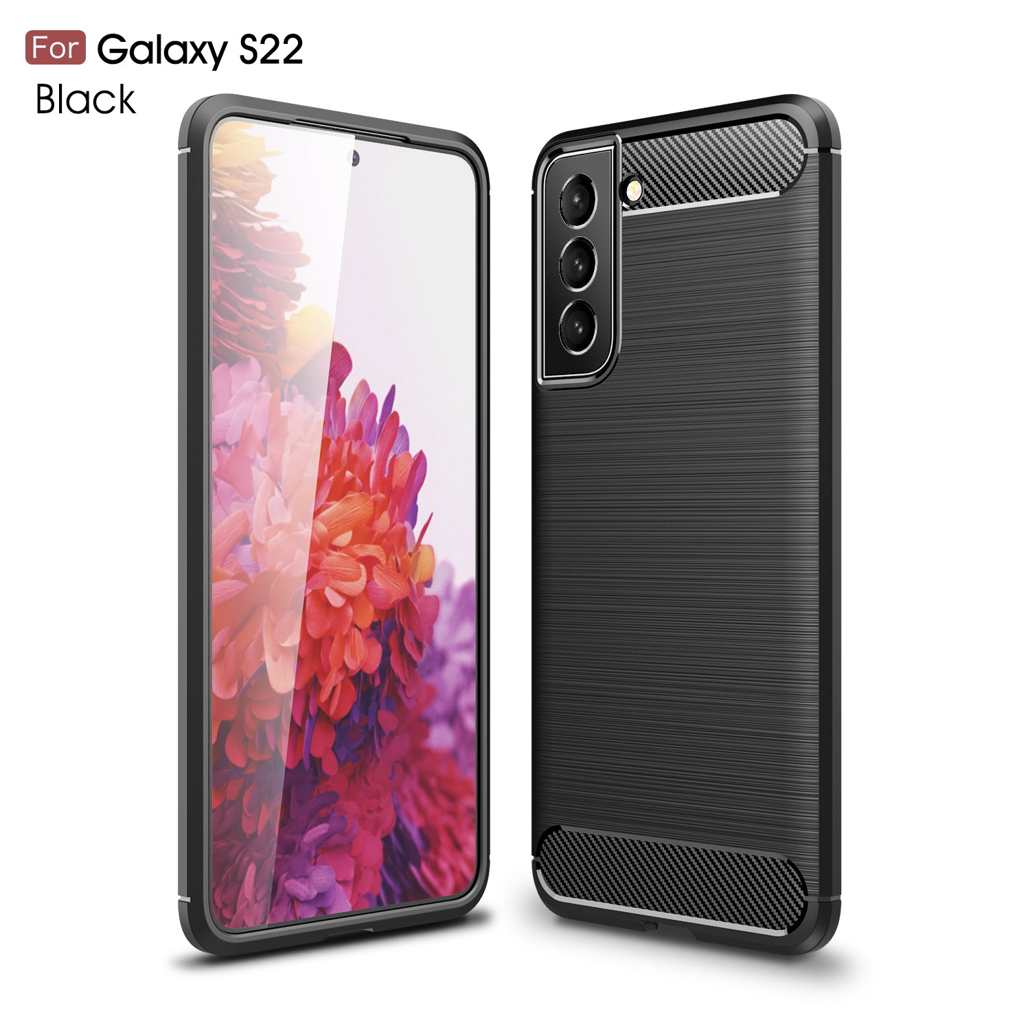 Samsung S22 5G Carbon Fibre TPU Case Slim Shockproof Cover Black