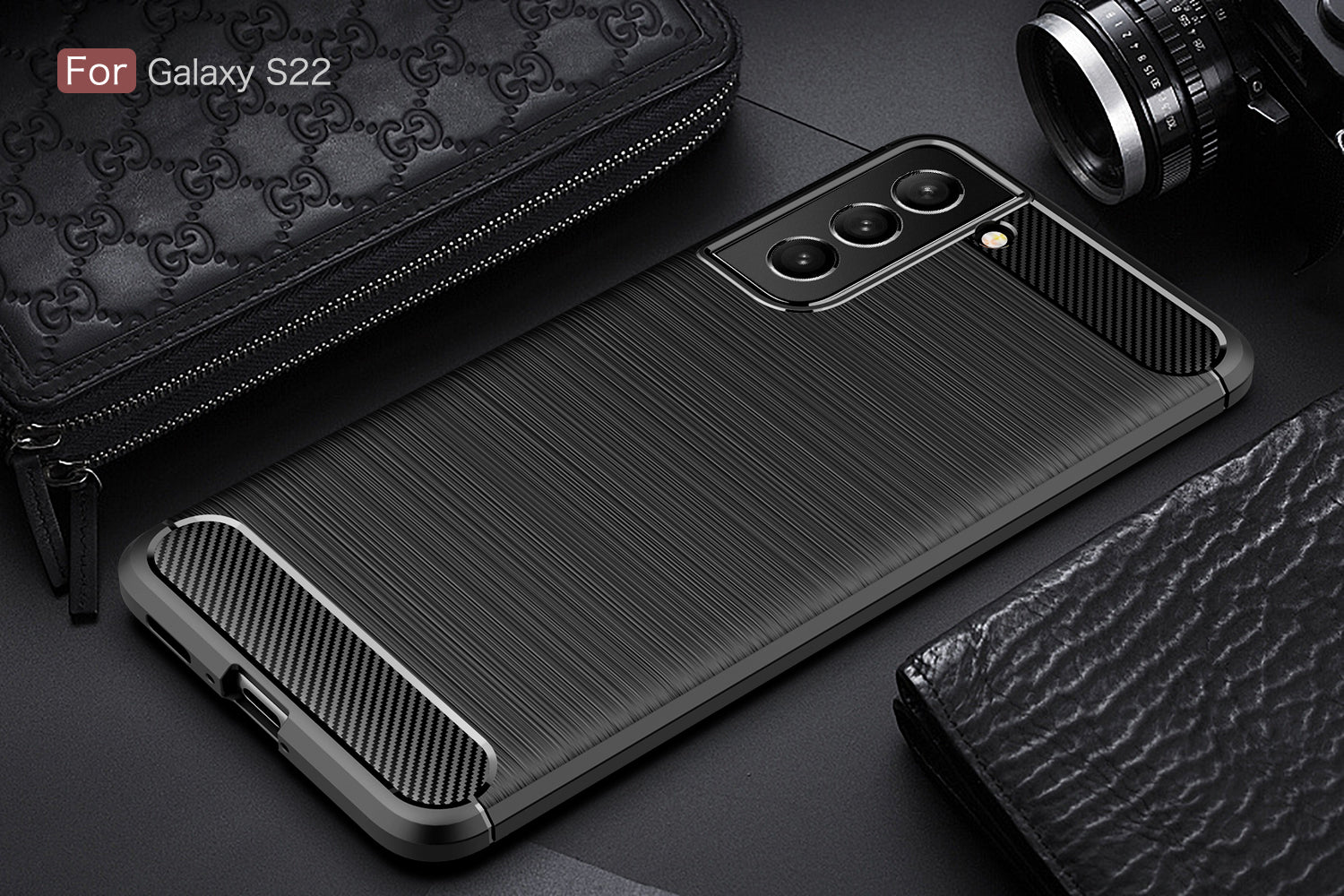 Samsung S22 5G Carbon Fibre TPU Case Slim Shockproof Cover Black