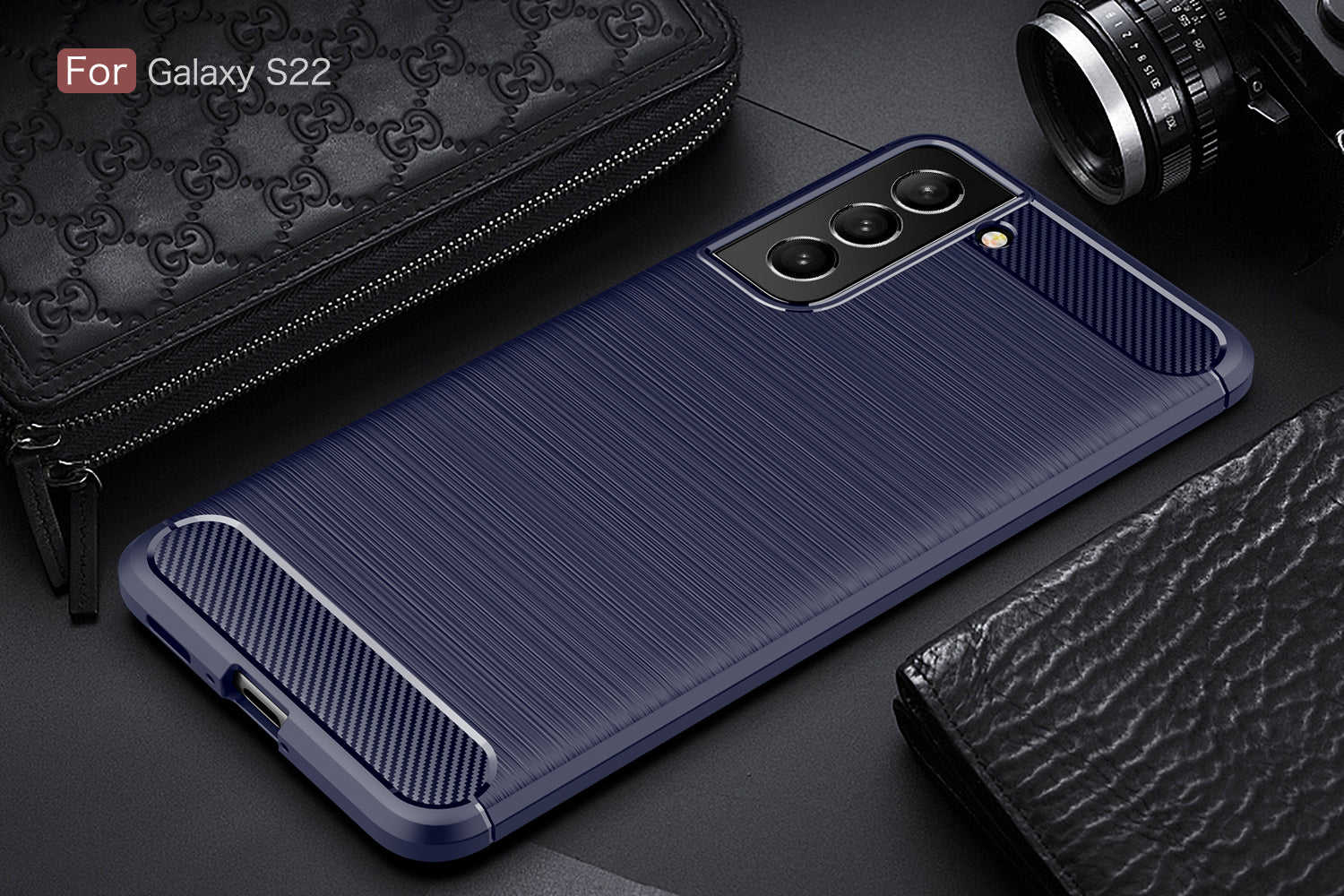 Samsung S22 5G Carbon Fibre TPU Case Slim Shockproof Cover Navy