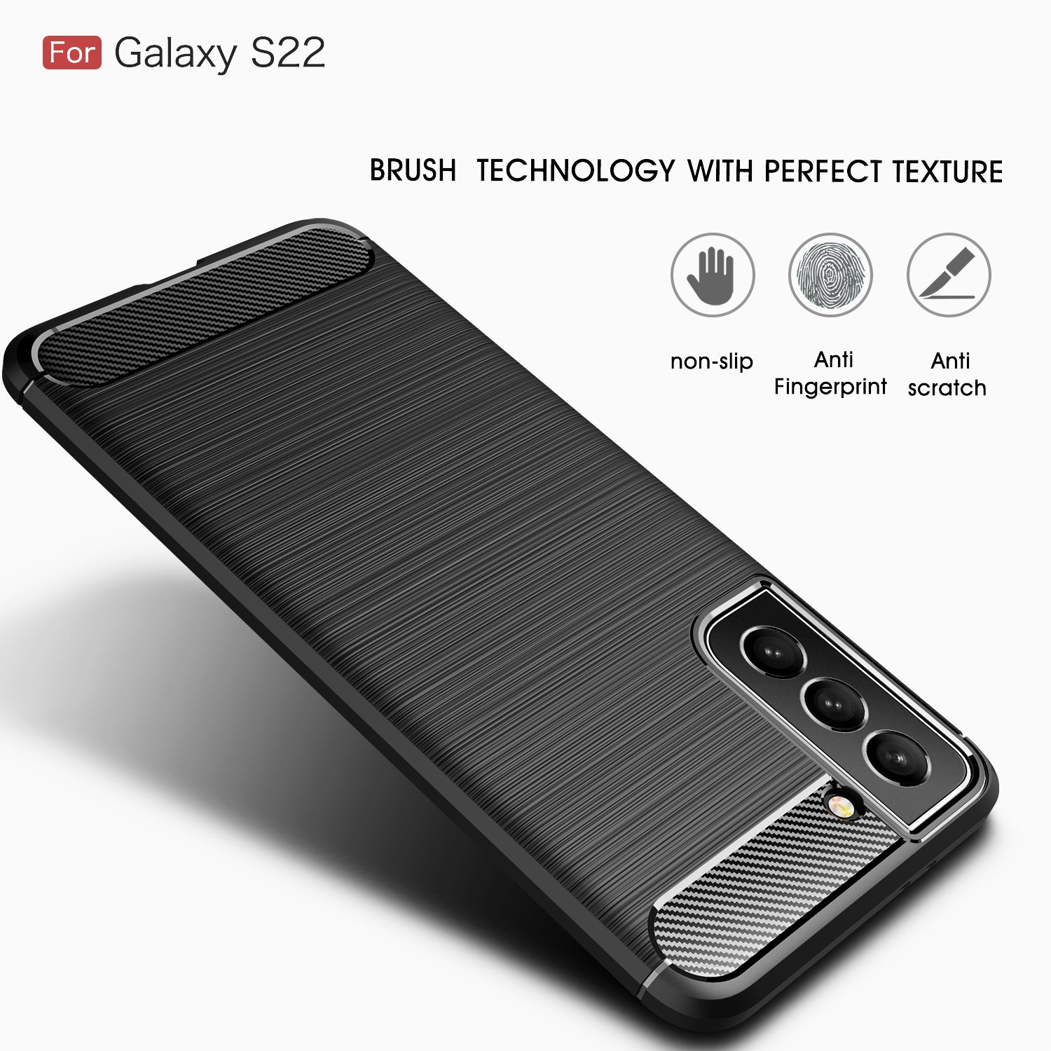 Samsung S22 5G Carbon Fibre TPU Case Slim Shockproof Cover Black