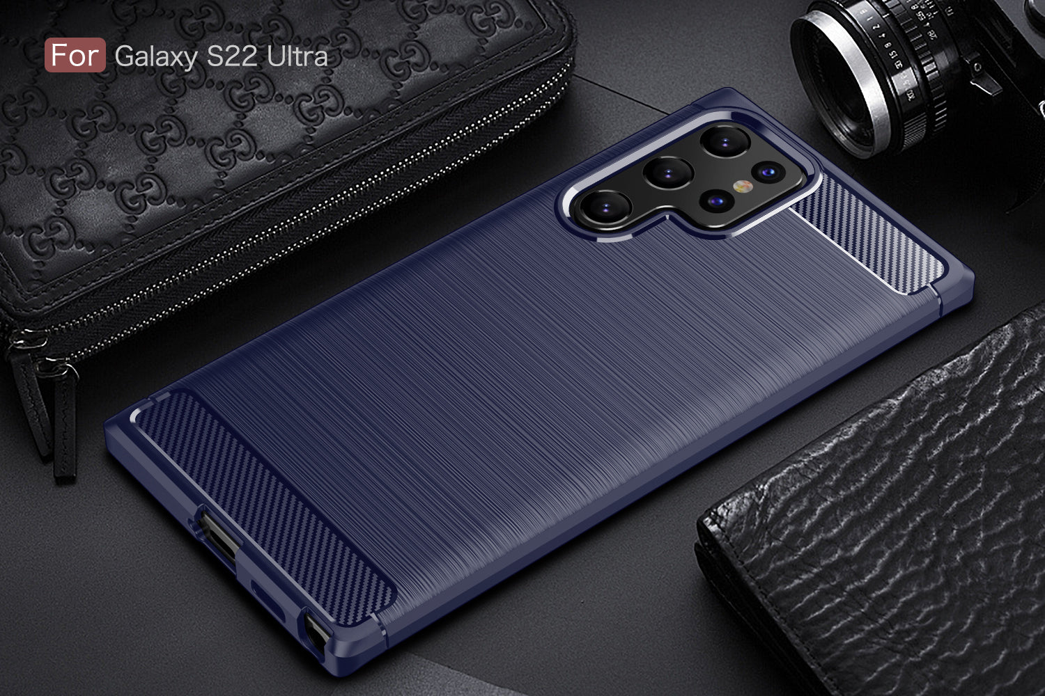 Samsung S22Ultra 5G Carbon Fibre TPU Case Slim Shockproof Cover Navy
