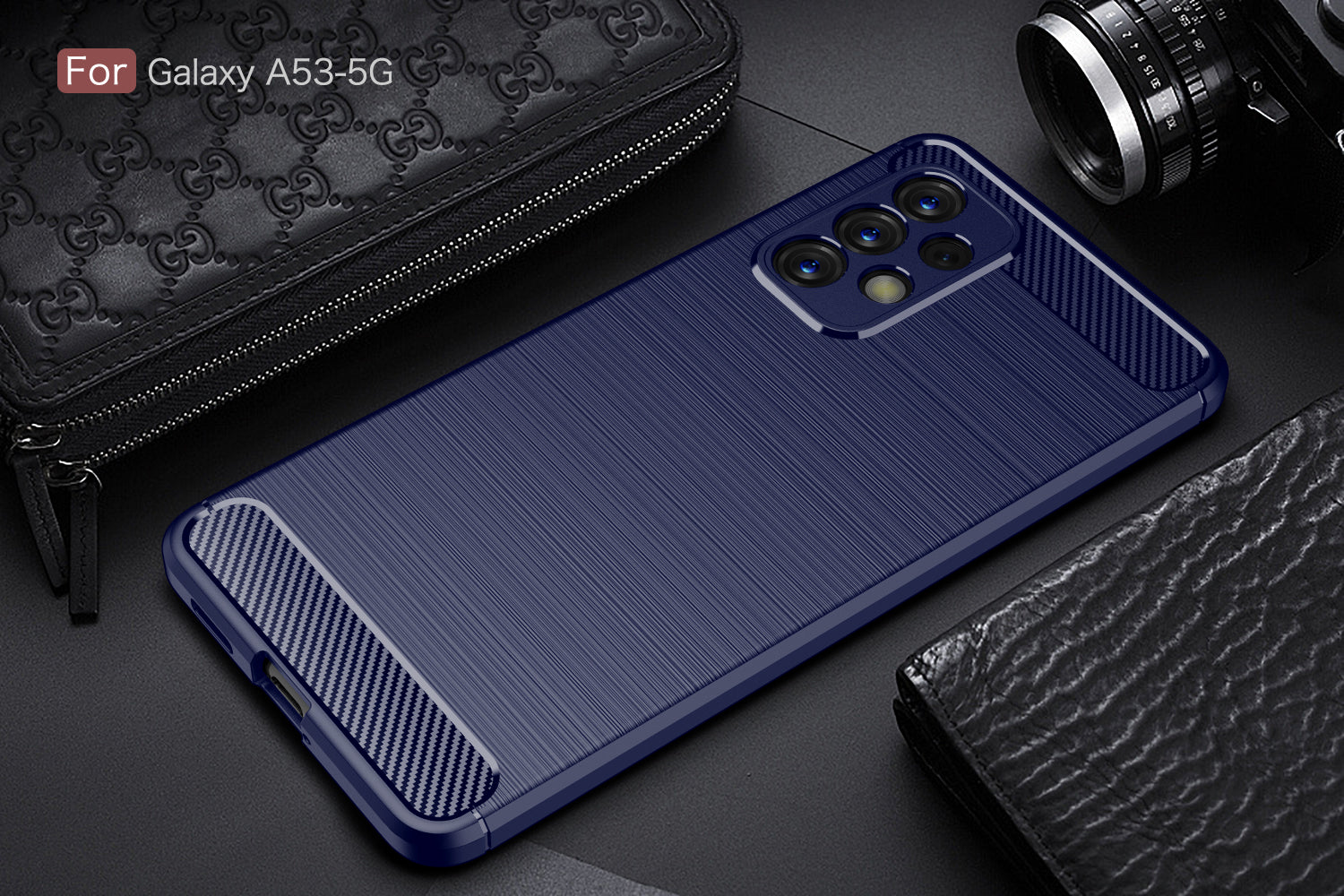 Samsung A53 5G Carbon Fibre TPU Case Slim Shockproof Cover Navy