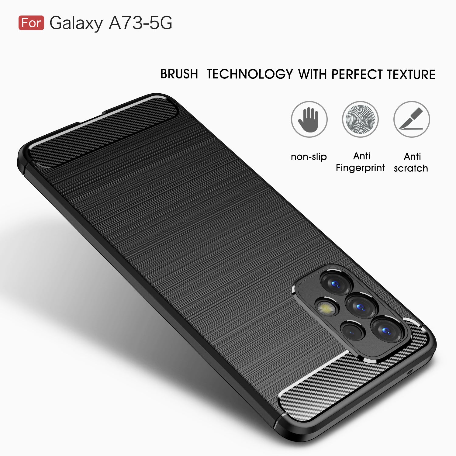Samsung A73 5G Carbon Fibre TPU Case Slim Shockproof Cover Black