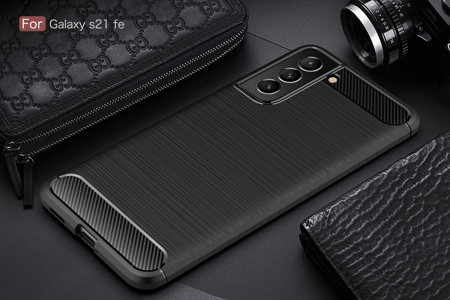 Samsung S21FE 5G Carbon Fibre TPU Case Slim Shockproof Cover Black