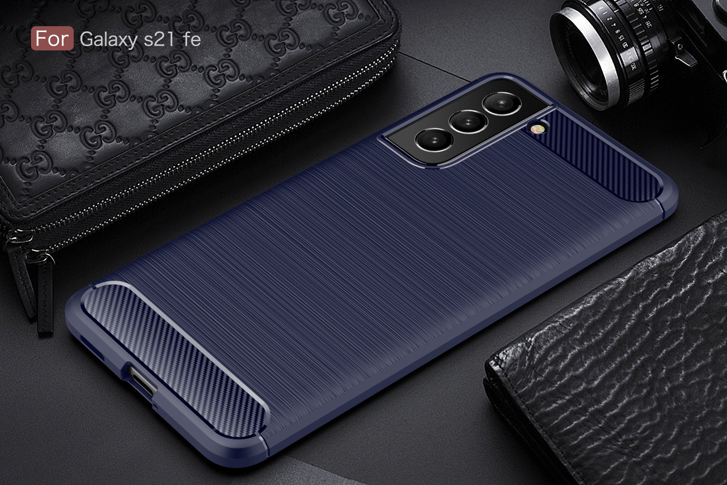 Samsung S21FE 5G Carbon Fibre TPU Case Slim Shockproof Cover Navy