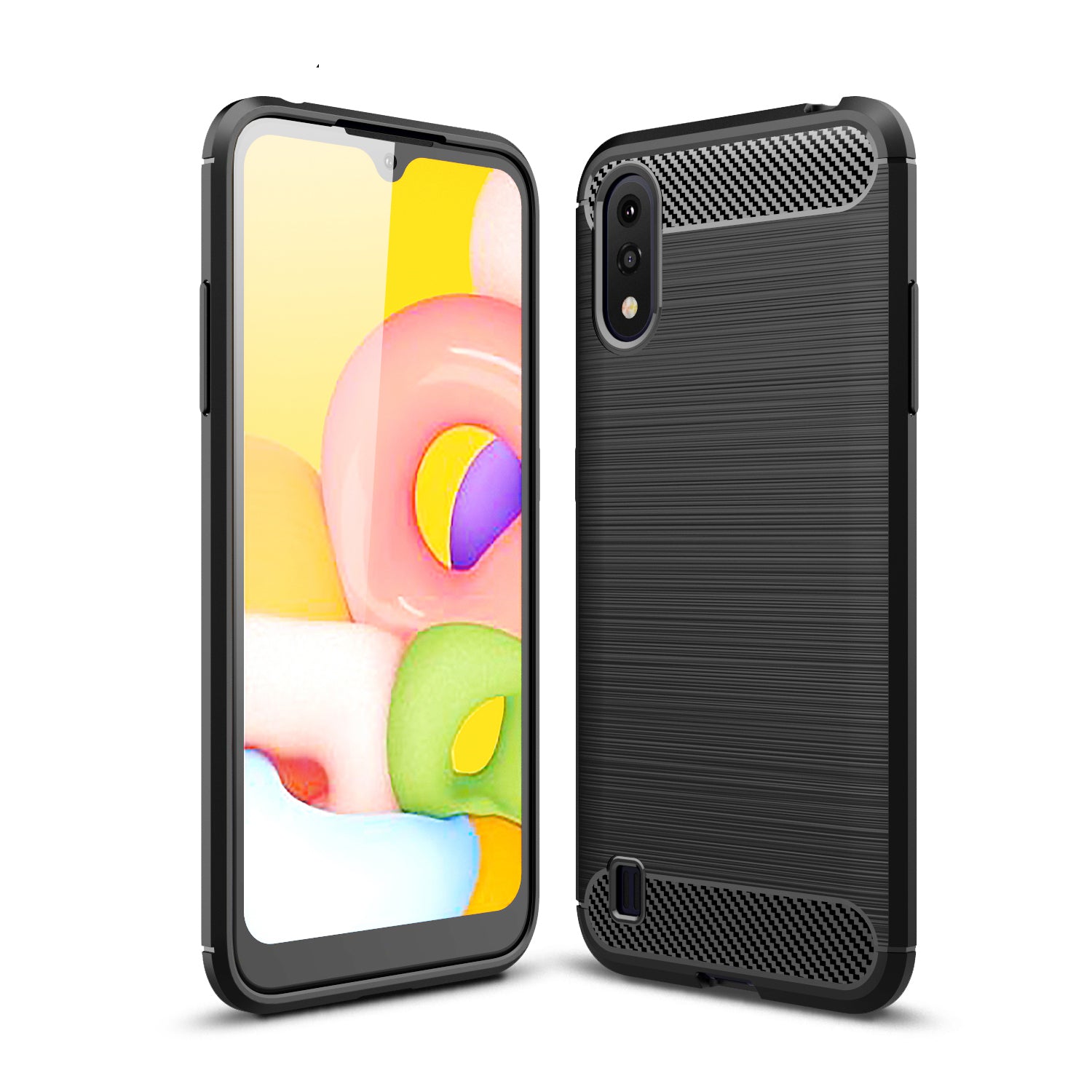 Samsung A01 Carbon Fibre TPU Case Slim Shockproof Cover Black